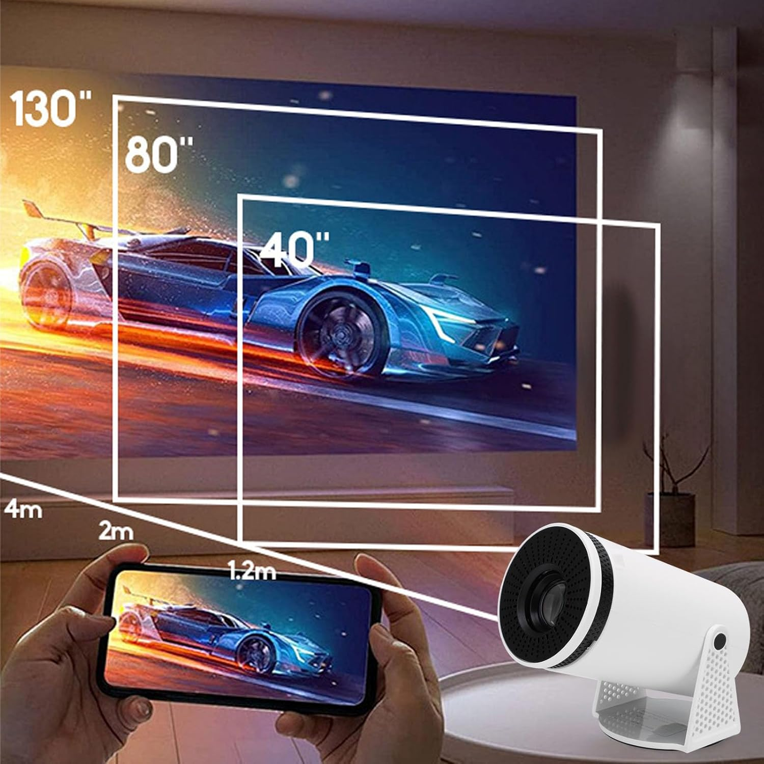 Bewinner 4K UHD Smart Small Projector, 1080P Portable Home Video Projector with 5G Wifi6 BT 5.3, Auto Correction, 260 Inch Screen Size, Home Theater for Android 11 (AU Plug 100‑240V) image number 3