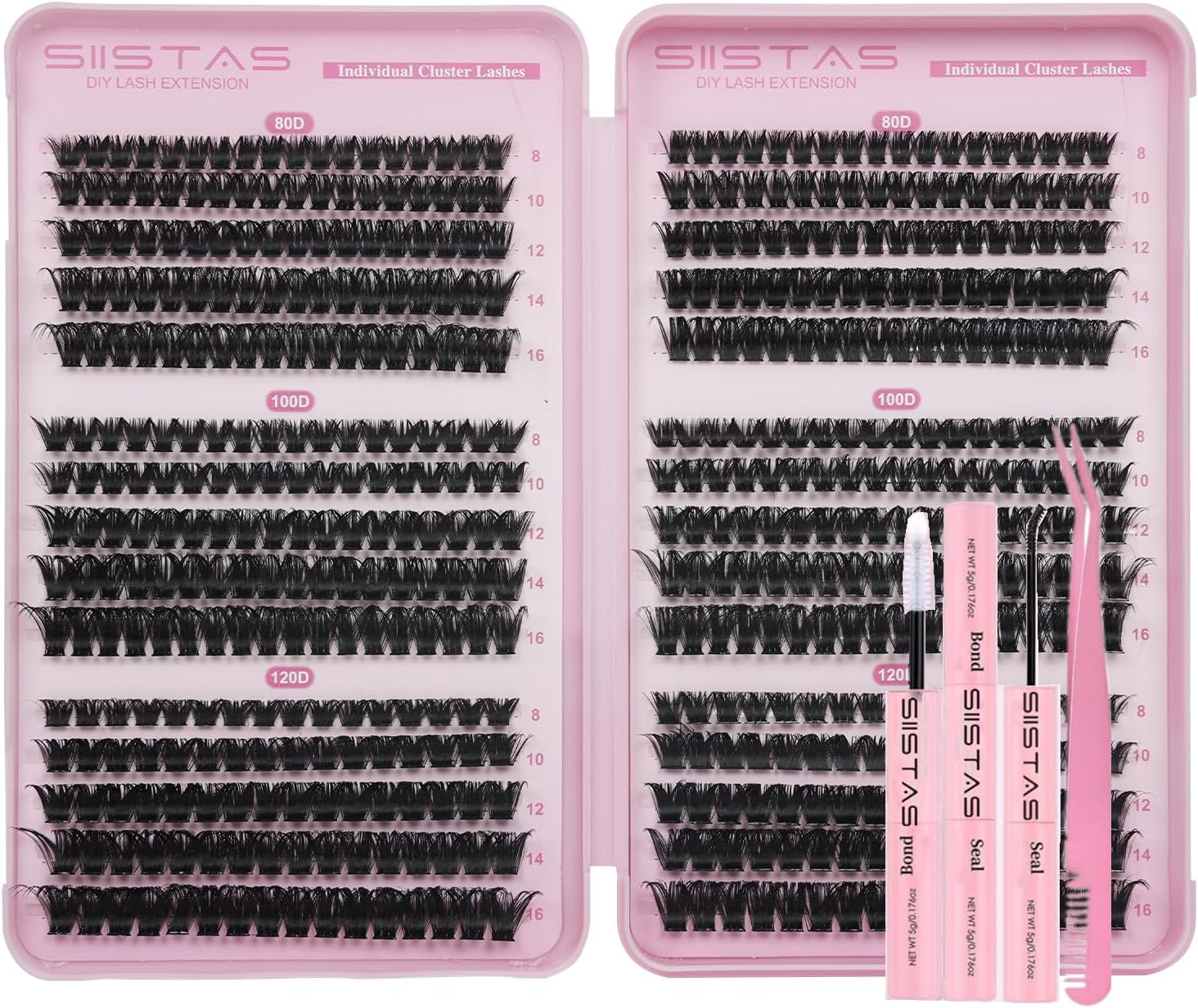 Individual Eyelashes Cluster Lashes Kit 80D+100D+120D Wispy Cluster Lashes D Curl DIY Eyelash Extension 8-16MM Lash Clusters Eyelash Extensions Individual Kit with Bond and Seal Lash Glue(80+100+120D) image number 4