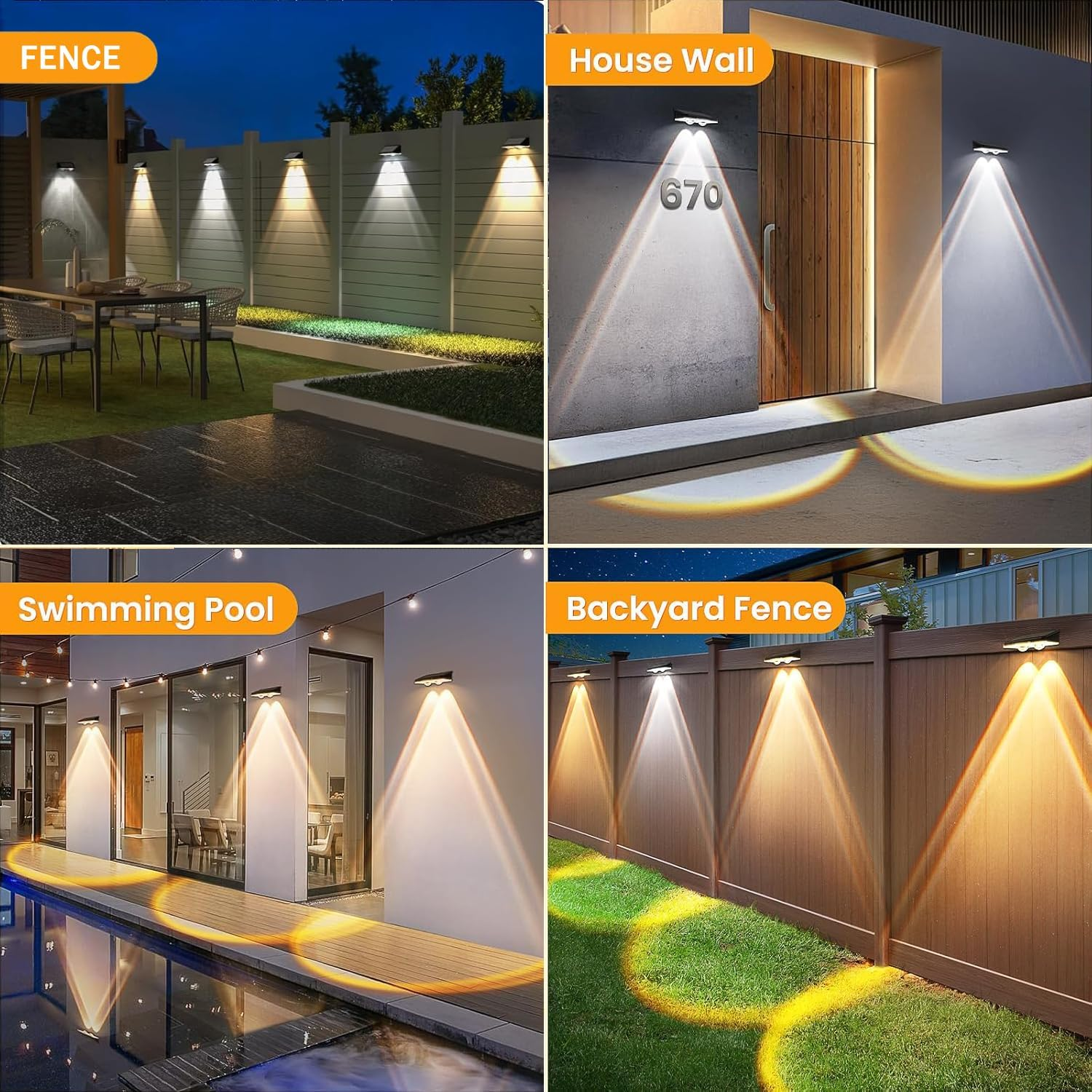 Solar Fence Lights Outdoor - 2700/4000/6000K 3 Mode, Fence Lights Outdoor Waterproof LED, Fence Light Solar Powered for Outside, Backyard/Railing/Step/Patio/Wall and Home Improvement (4 Pack) image number 1