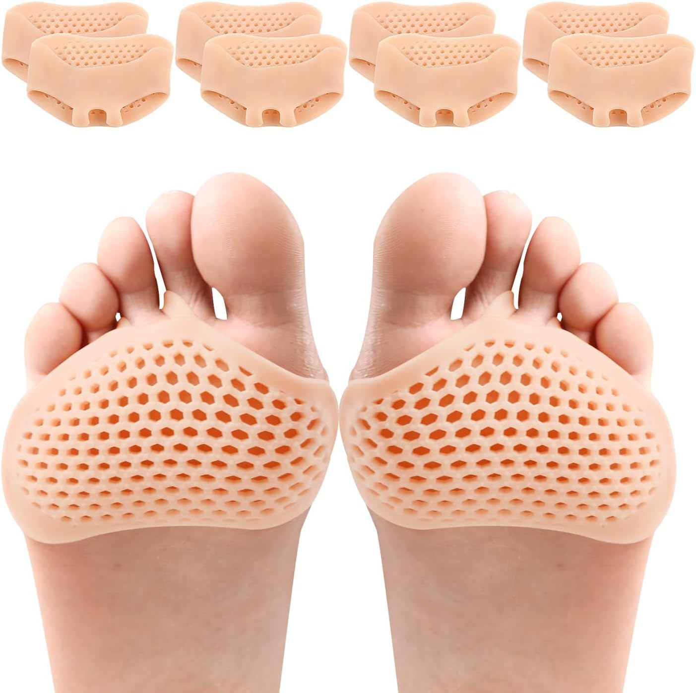 Potao Metatarsal Pads 4 Pairs Ball of Foot Cushions for Women and Men,Foot Pads for Pain Relief for Shoes Pads, Bunion Forefoot Pads, Foot Cushion for Ball of Feet (Beige)