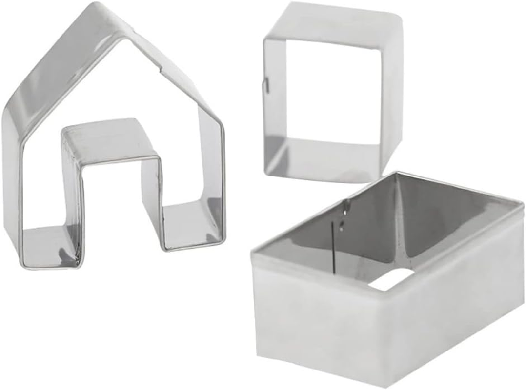 Gingerbread House Cookie Cutter 3Pcs Stainless Steel Metal Baking Moulds Small Gingerbread House Kit Xmas House Baking Mould Home Kitchen Tools image number 5