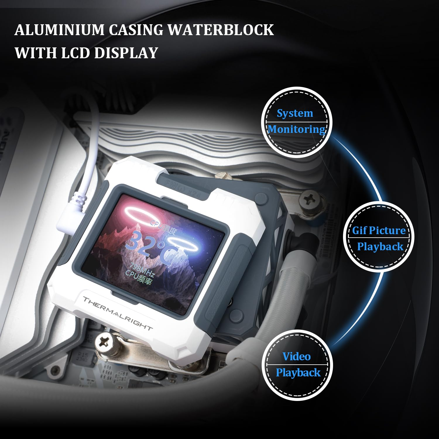 Thermalright FW 360 White ARGB CPU Water Cooler,3 PWM Fans Water Cooling System,Ips LCD Screen with 320 * 240 Resolution,For Am4/Am5&Intel Lga1700/1851,Computer 360 CPU Liquid Cooler image number 6