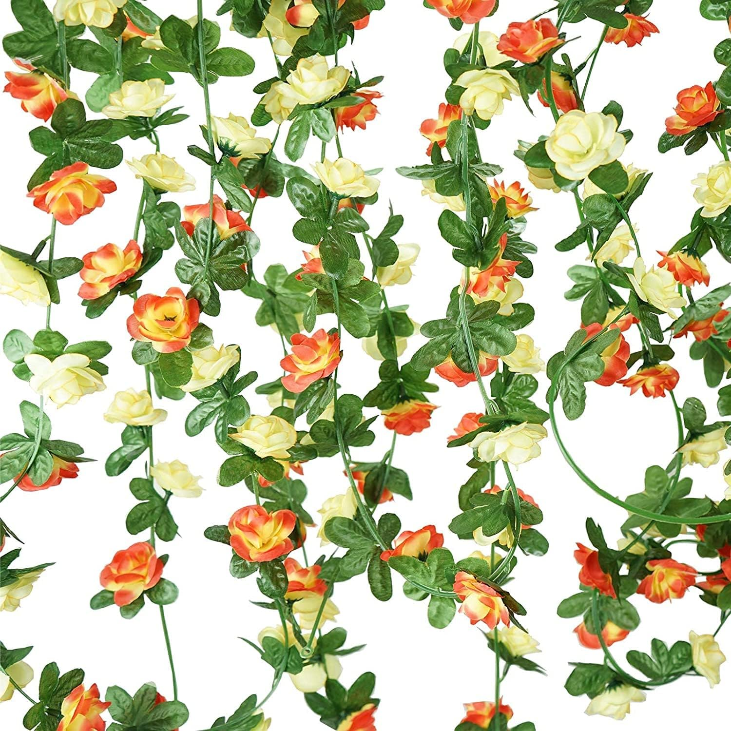 KEPTFIT 3 Pcs 135 Flowers Rose 24.6 FT Flower Garland Fake Rose Vine Artificial Flower Hanging Rose Ivy Home Hotel Office Wedding Arch Arrangement Party Garden Craft Art D&eacute;cor (Yellow) image number 4