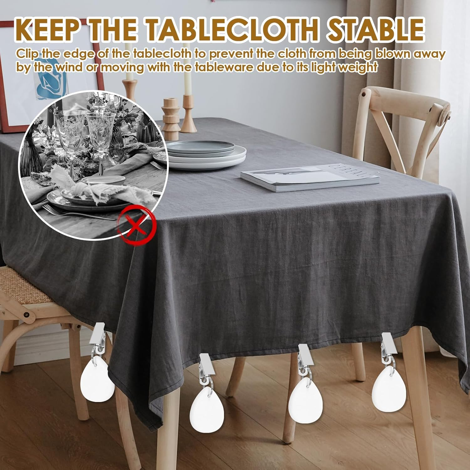 12 Pcs Tablecloth Weights with Stainless Steel Clips Water-Drop Tablecloth Weights Outdoor Tablecloth Weights Tablecloth Pendant to Hold Things down Tablecloth for Picnic Tables (White) - White image number 3