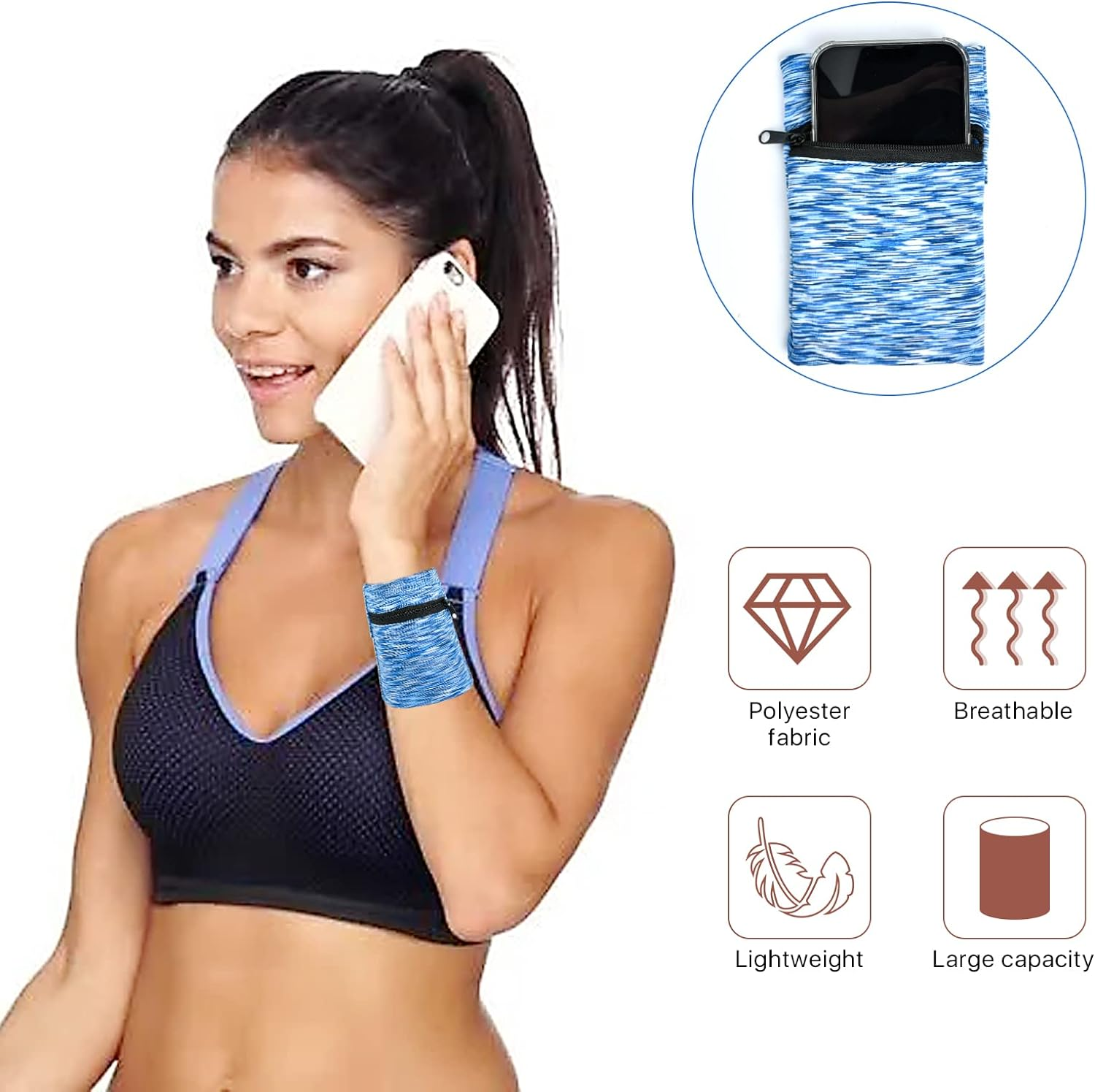 6 Pieces Wrist Wallet for Women Men, High Elasticity Wrist Wallet, Ankle Wallet, Running Wrist Pouch with Zipper for Card Key, Perfect for Travel Running Walking Hiking Jogging, 6 Colors image number 6