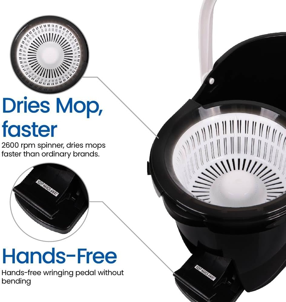 White Magic Duo Spin Mop Complete Set &ndash; 40 Floor Cleaning Sheets, 2 Microfibre Mop Heads, 1 Microfinger Mop Head & Scrubbing Brush - All-In-One Deep Floor Cleaning System