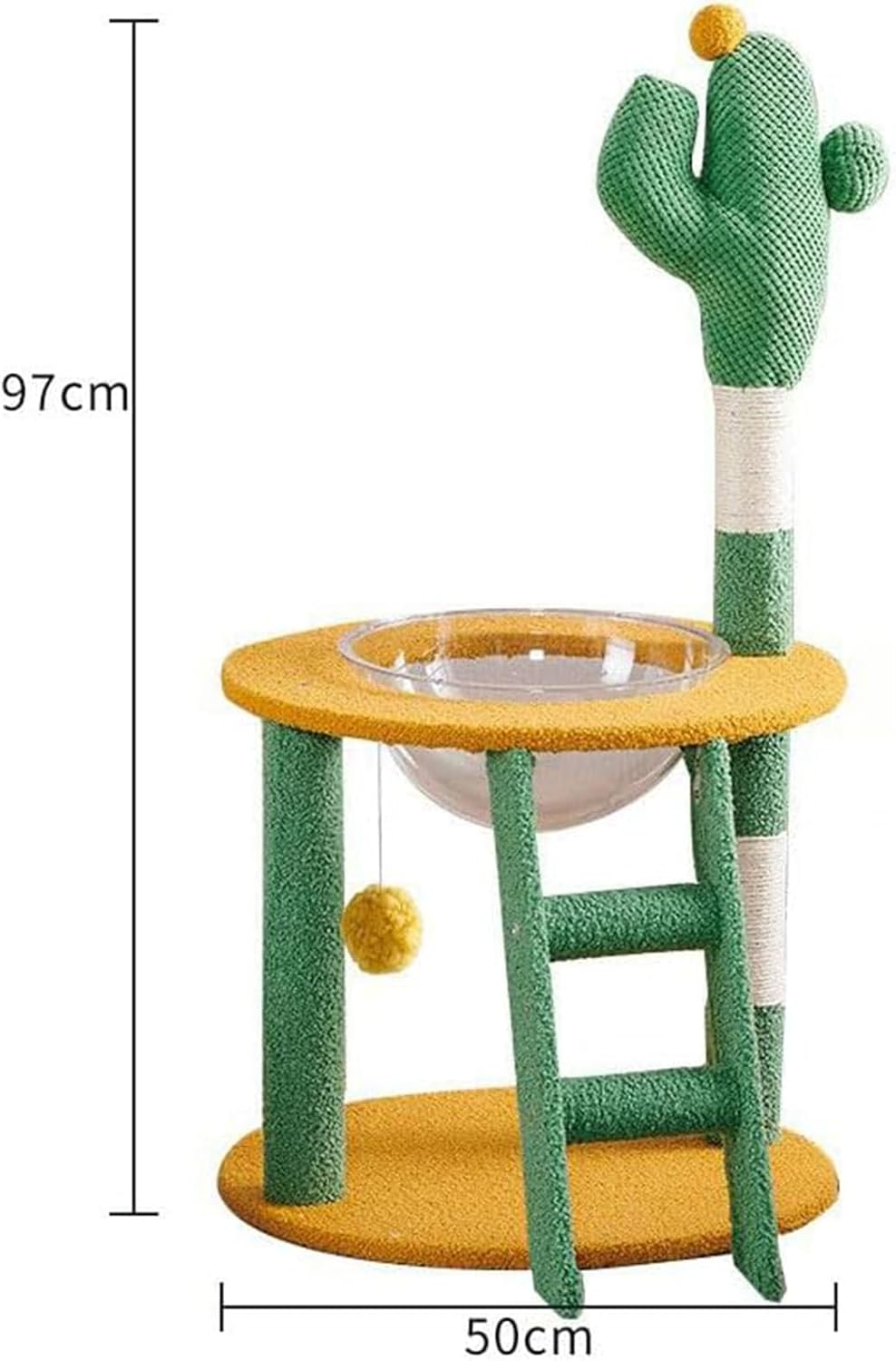 Cat Tree, Cactus Cat Tower with Sisal Covered Scratching Post, Cozy Space Capsule, Plush Staircase and Fluffy Ball for Home Living Room Bedroom image number 4