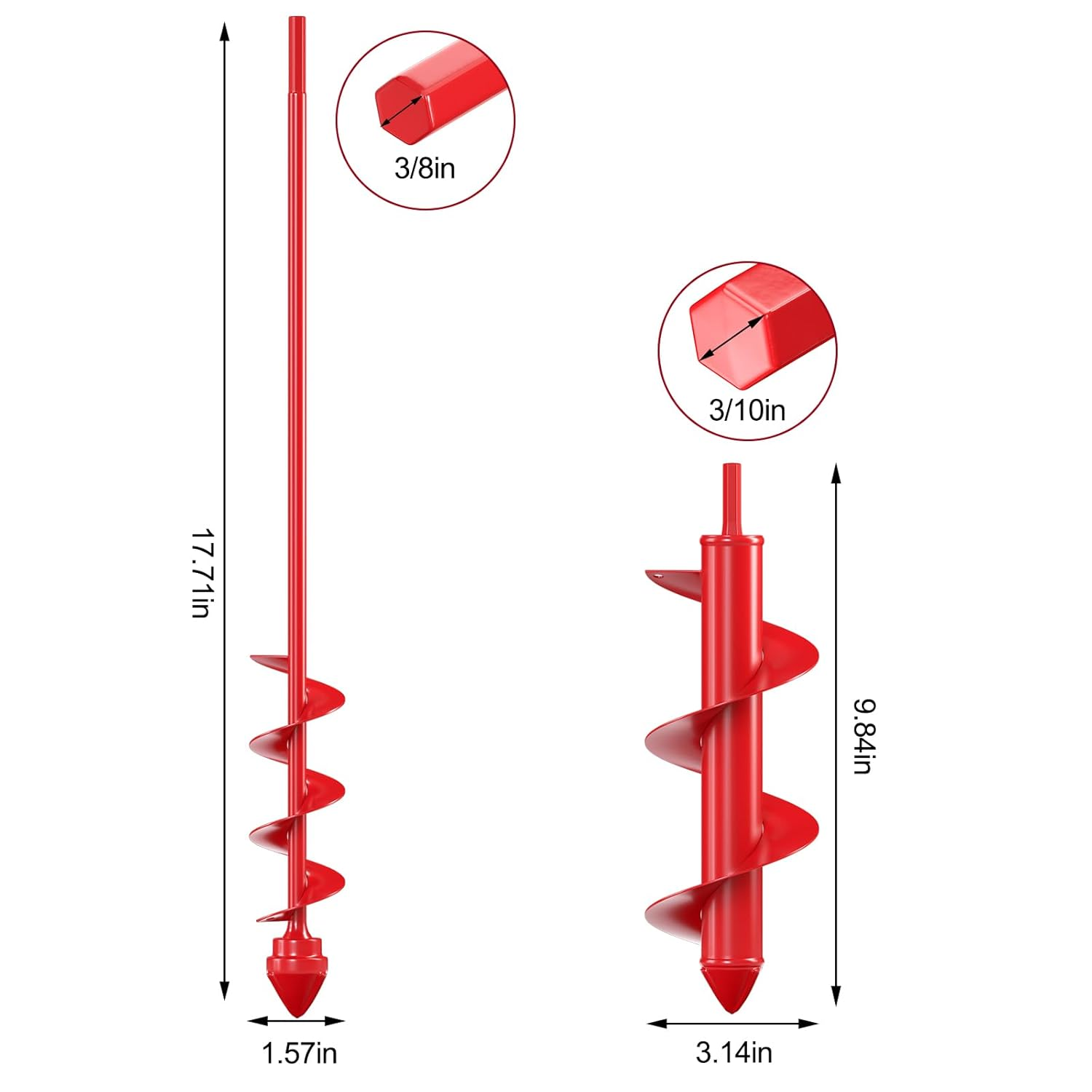 Fixm Auger Drill Bit for Planting Garden Auger Spiral Drill Bulb Digger Planter Tool for Sand/Wet/Dry Soil, 3.14 * 9.84 Inches and 1.57 * 17.71 Inches
