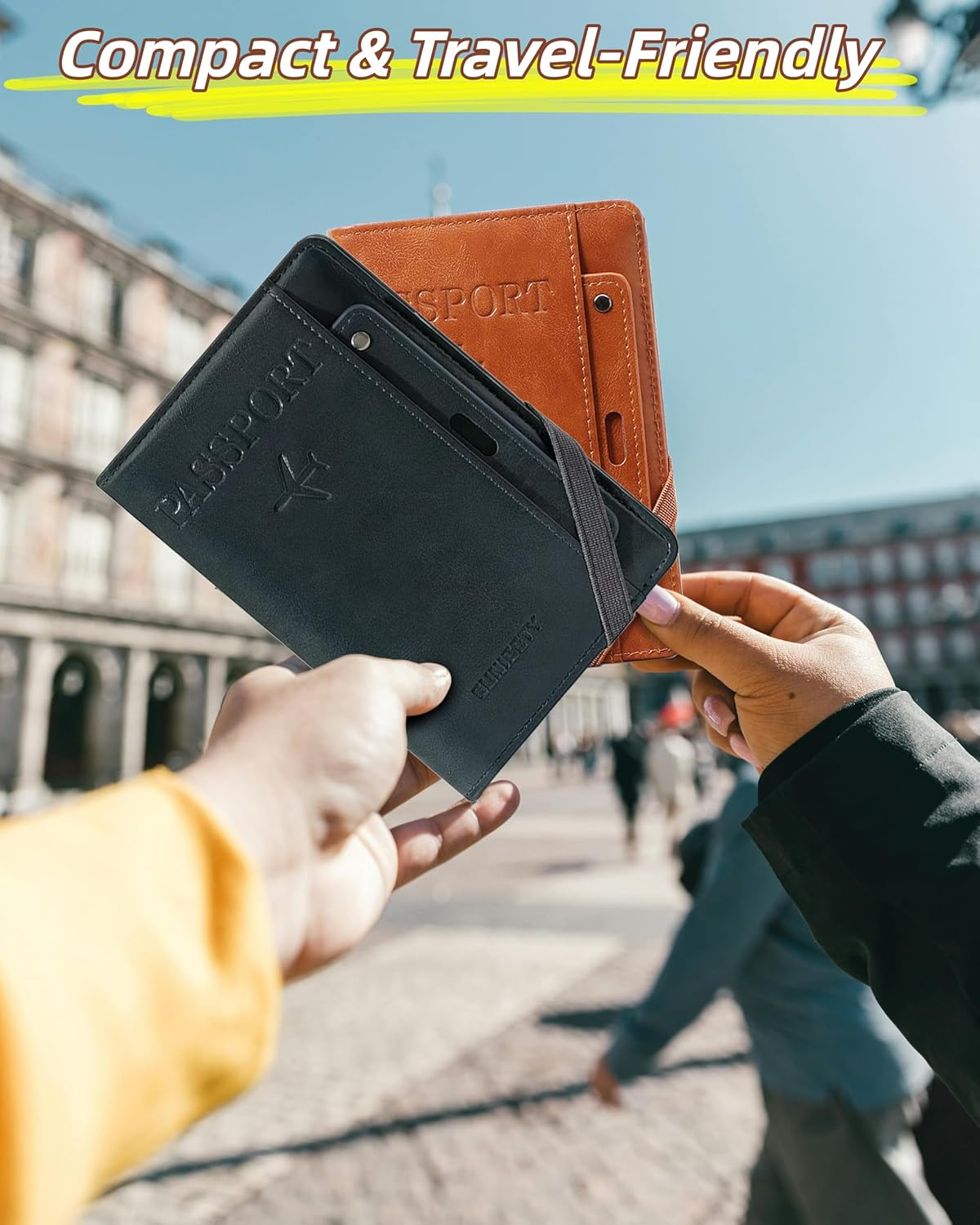 Y7-Y RFID Blocking Passport Holder Travel Wallet Multi-Functional Passport Cover with Removable Card Organizer, Anti-Theft Document Case for Travel. (Brown) - Black image number 2