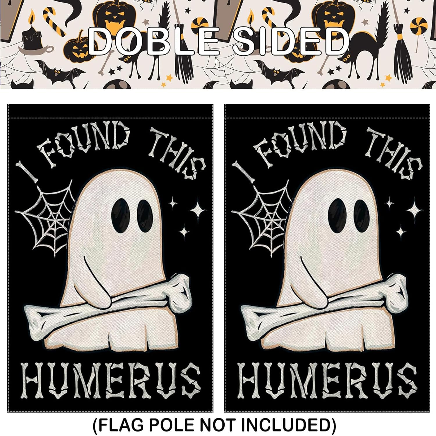 2Pcs Happy Halloween Garden Flag, Terrifying Ghost Bone Flag, Funny Ghost Yard Flag, Double-Sided Weatherproof Outdoor Decoration for Holiday Front Porch Patio Courtyard Lawn