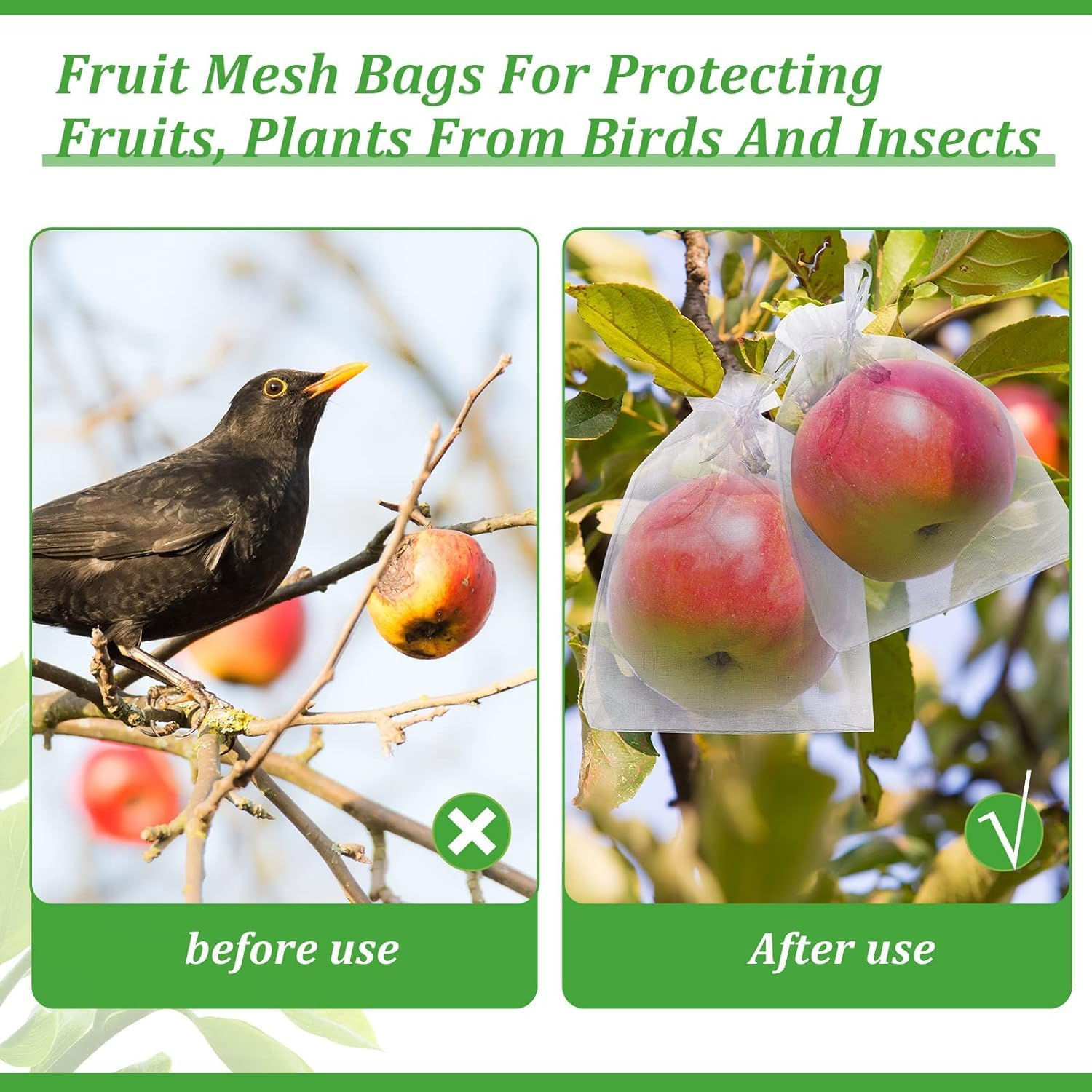 Fruit Protection Netting Bags with Drawstring - White Organza Cover Mesh for Garden Tree - Fruit Cover image number 3