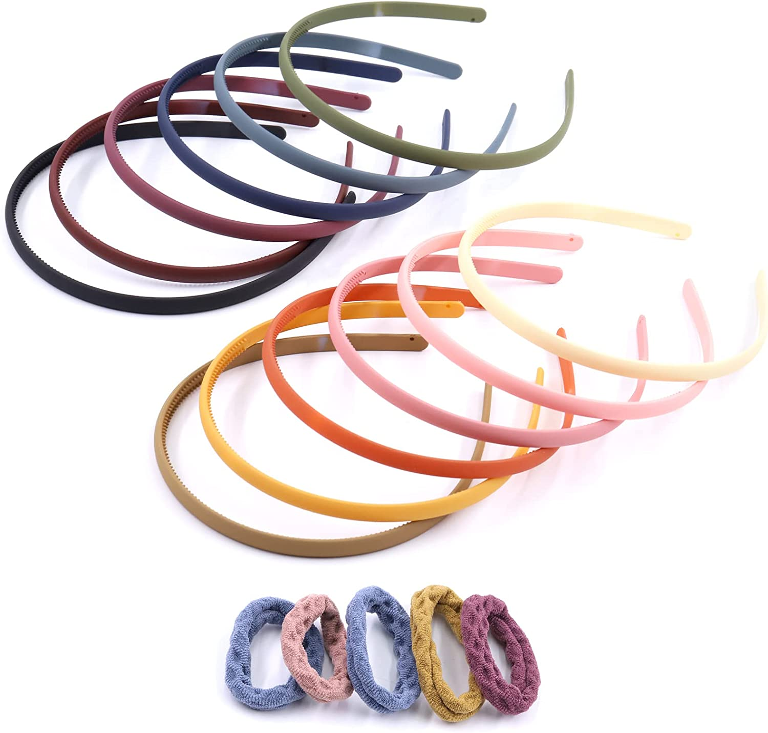 Swpeet 24Pcs 12 Colors Plastic Hairbands with Hair Loops Assortment Kit, Multi-Use Hair Bands Spring Hair Hoop Band Fashion Headbands Headwear Accessories for Sports, Outdoor