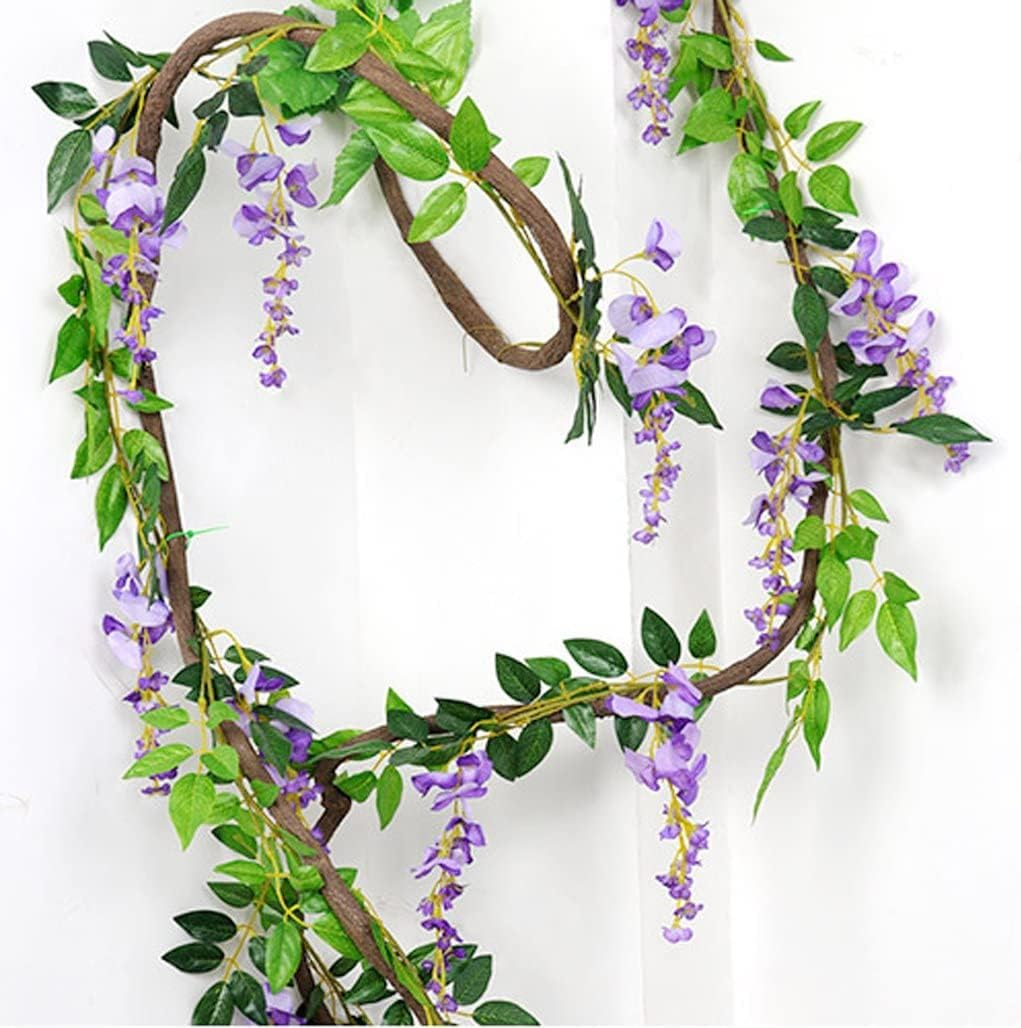 4Pcs 6Ft/Piece Artificial Wisteria Flowers Garland Artificial Vine Rattan Hanging Flower for Wedding Party Home Garden Wall Arch Floral Decoration (Purple) - Pink image number 5