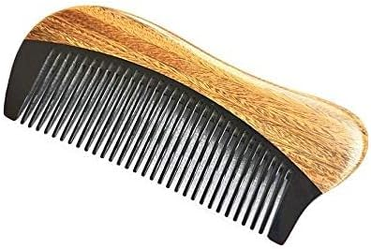 Exquisite Natural Ox Horn Pocket Hair Comb - Natural Green Sandalwood Buffalo Horn Comb 100% Handmade Premium Quality Anti-Static Comb without Handle(Palm Size)
