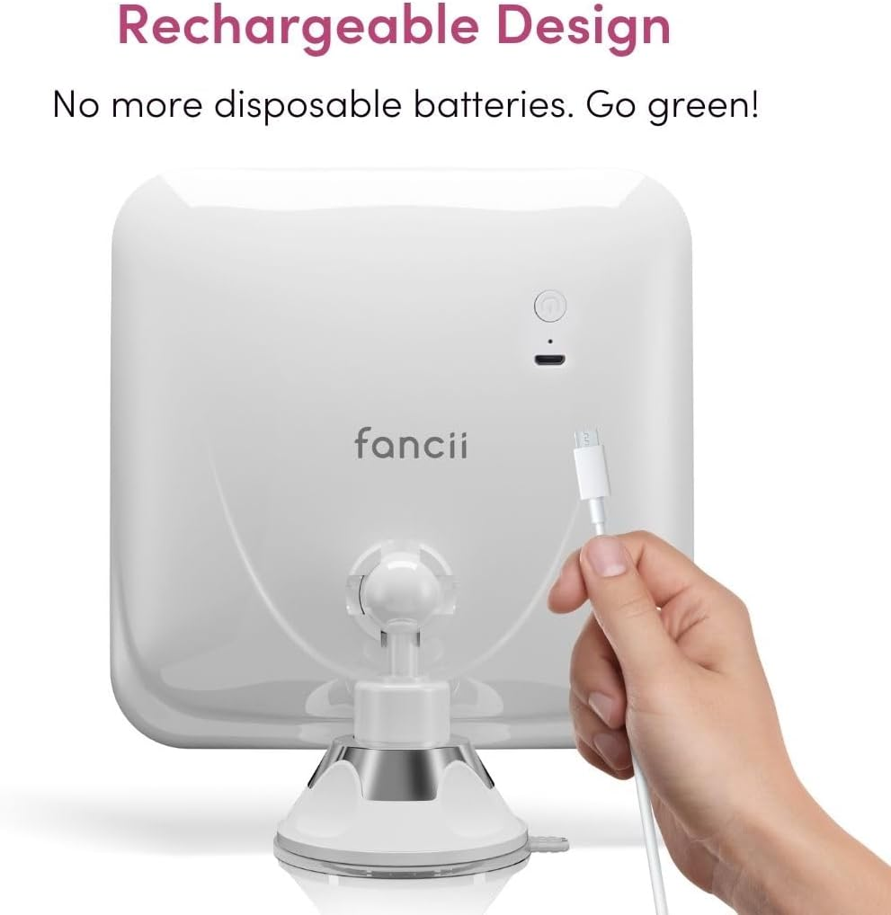 Fancii Rechargeable 10X Magnifying Mirror with 3 LED Light Settings, Dimmable Touch Light, Cordless, Locking Suction Mount, Lighted Mirror for Bathroom or Travel (Mira 2) image number 4