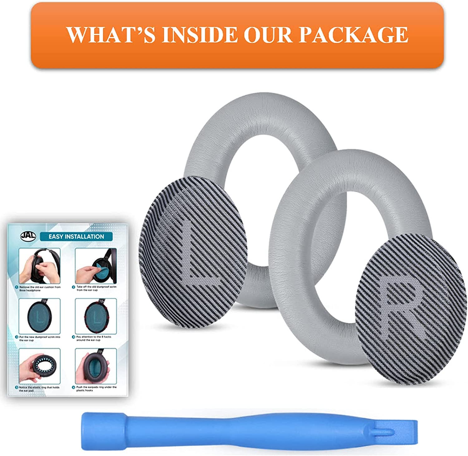 Replacement Earpads Cushions for Bose Quietcomfort 35 (QC35) & Quiet Comfort 35 II (QC35 Ii) / QC25 / QC45 Headphones, Ear Pads with Softer Leather, Noise Isolation Foam (Grey/Silver) image number 1