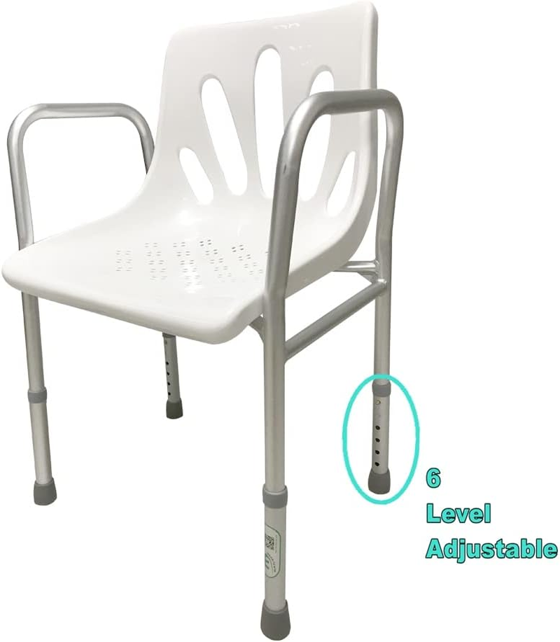Heavy-Duty Adjustable Shower Chair Seat for Elderly & Disabled &ndash; 200 Kg (450 Lb) Capacity, Arms & Backrest, Tool-Free 6-Height Adjustment (66&ndash;79 Cm), Non-Slip Feet image number 6