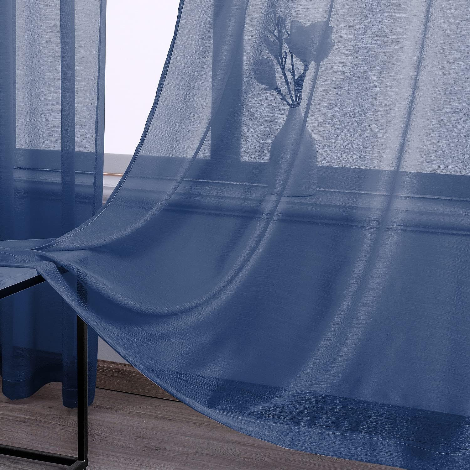 Dark Blue Sheer Curtains 84 Inches Long for Bedroom - 2 Pack Eyelet Top Voile Semi Sheer Drapes See through Window Curtains for Living Room Navy Blue image number 2