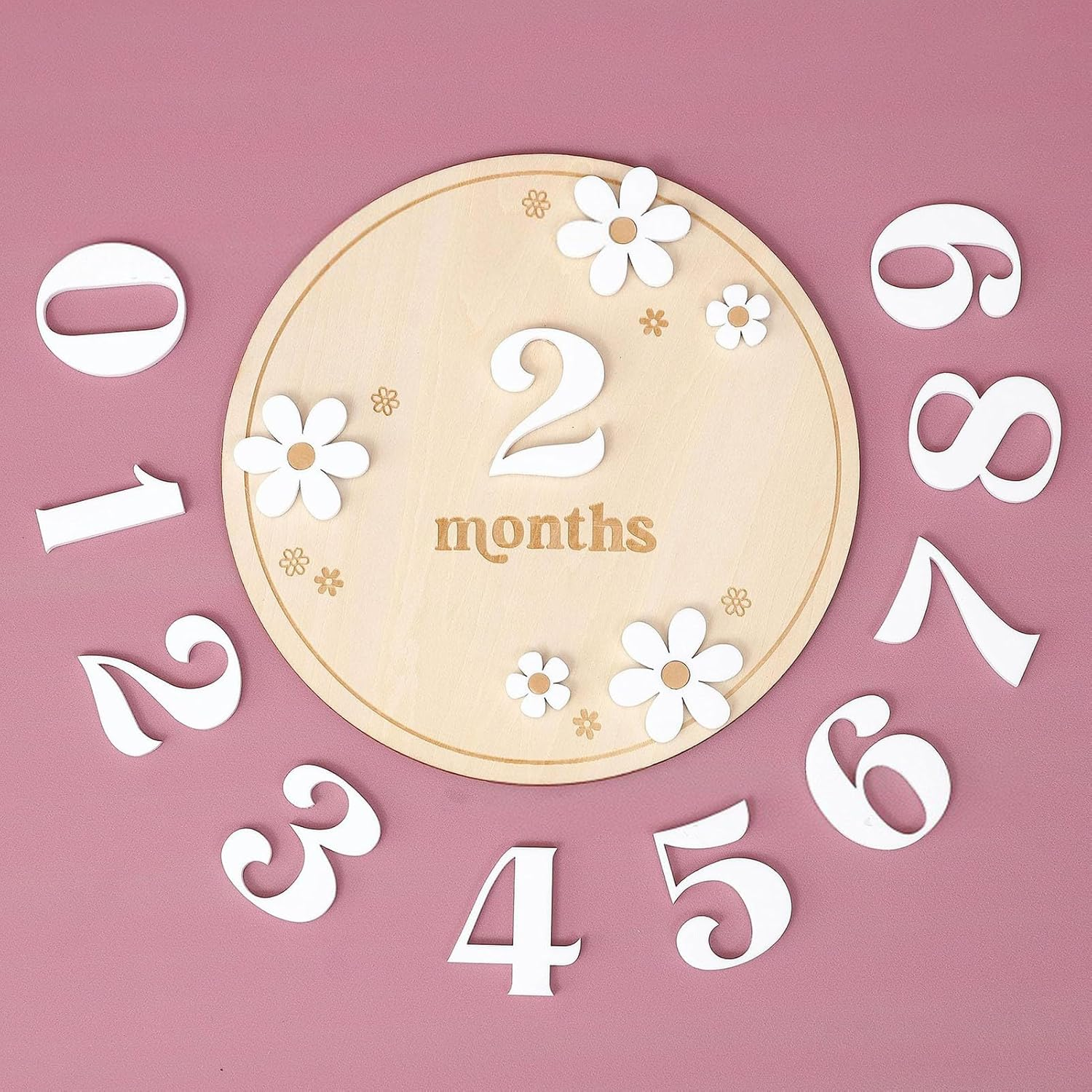 Baby Months Signs | Wood Monthly Board for Baby | Creative Wooden Memorial Blocks, Decorative Month Signs Board image number 1