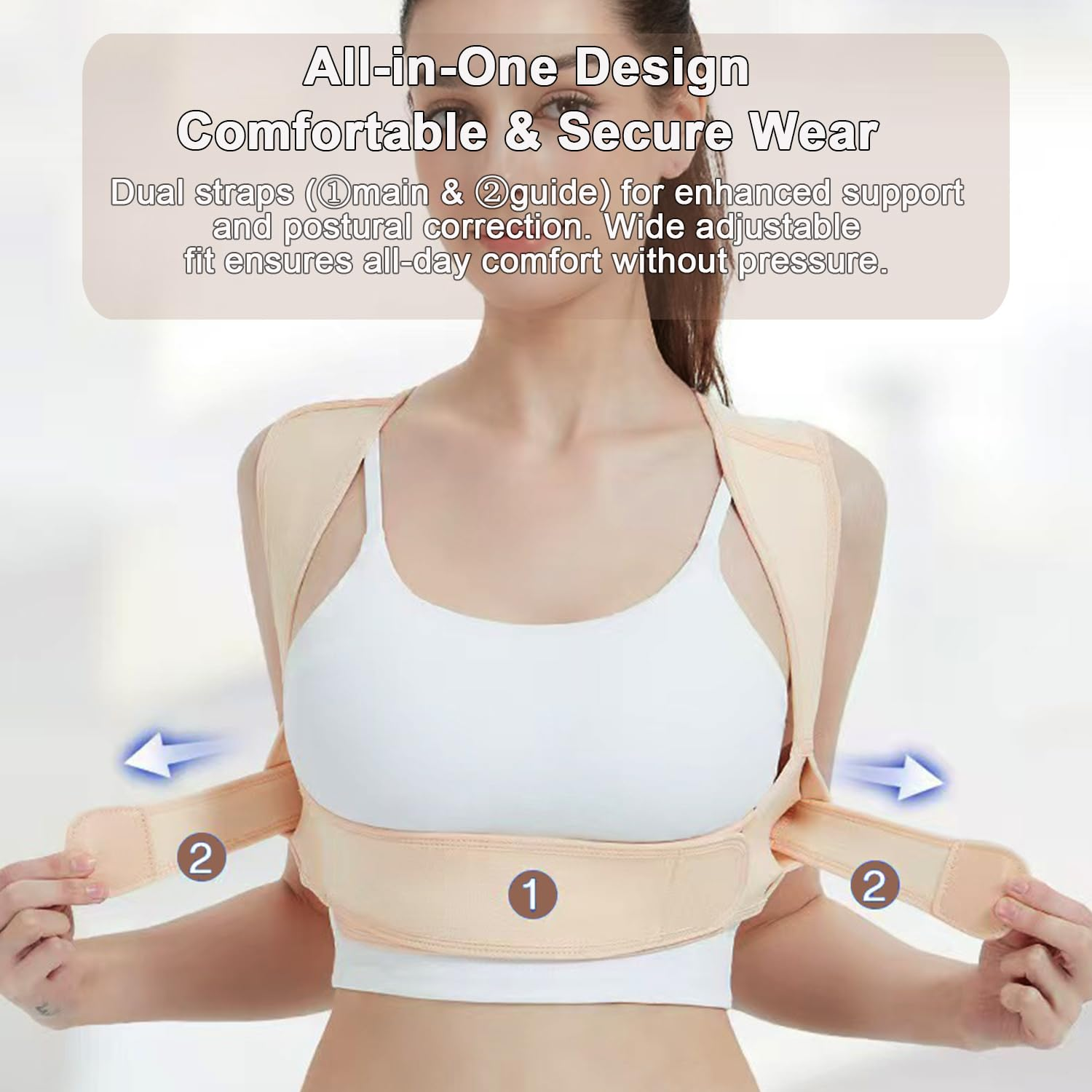 Posture Corrector for Women & Men &ndash; Adjustable Back Brace for Shoulder Support, Pain Relief & Posture Improvement &ndash; Breathable Design for Sitting, Work, Daily Use (Beige, S/M(Waist 78-87Cm)) image number 3