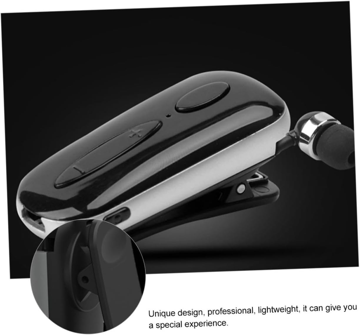 KICHOUSE Wireless Sports Earphone Clip-On Earbud Mini Professional Headphones for Running Fitness Retractable Cable Black image number 2