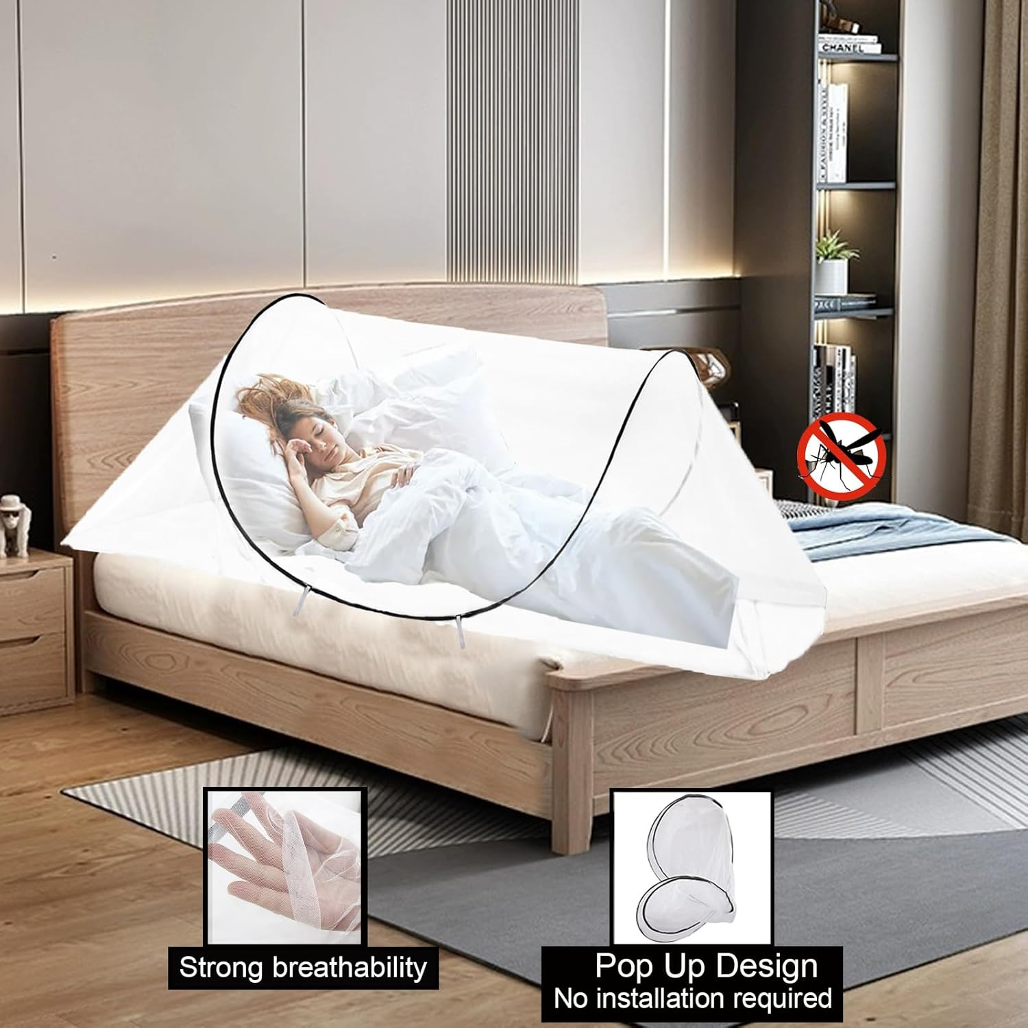 CMINGJ Large Pop up Mosquito Tent, Portable Foldable Mosquito Net for Bed Camping Travel Patio，Mosquito Net for Adults Baby (78 * 39 * 27Inch) (Black Adjustable Size) image number 4