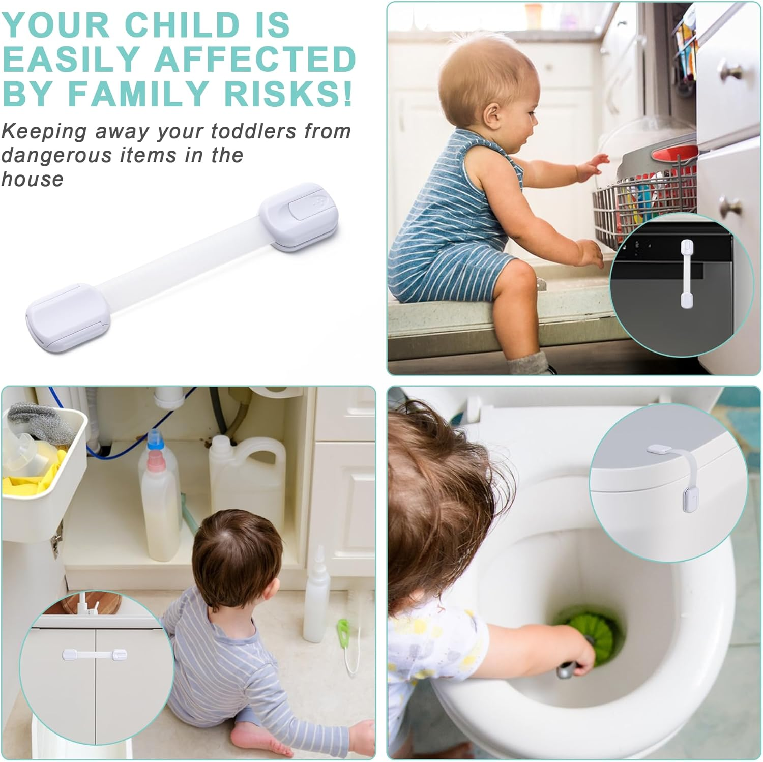 Cabinet Locks Baby Proofing -（8 Pack） Child Proof Cabinet Locks，Fridge，Oven ，Toilet Seat， Kitchen，Cupboard Appliance，Child Proof Door Lock - Multi Purpose Adjustable Strap No Drill No Screws image number 2
