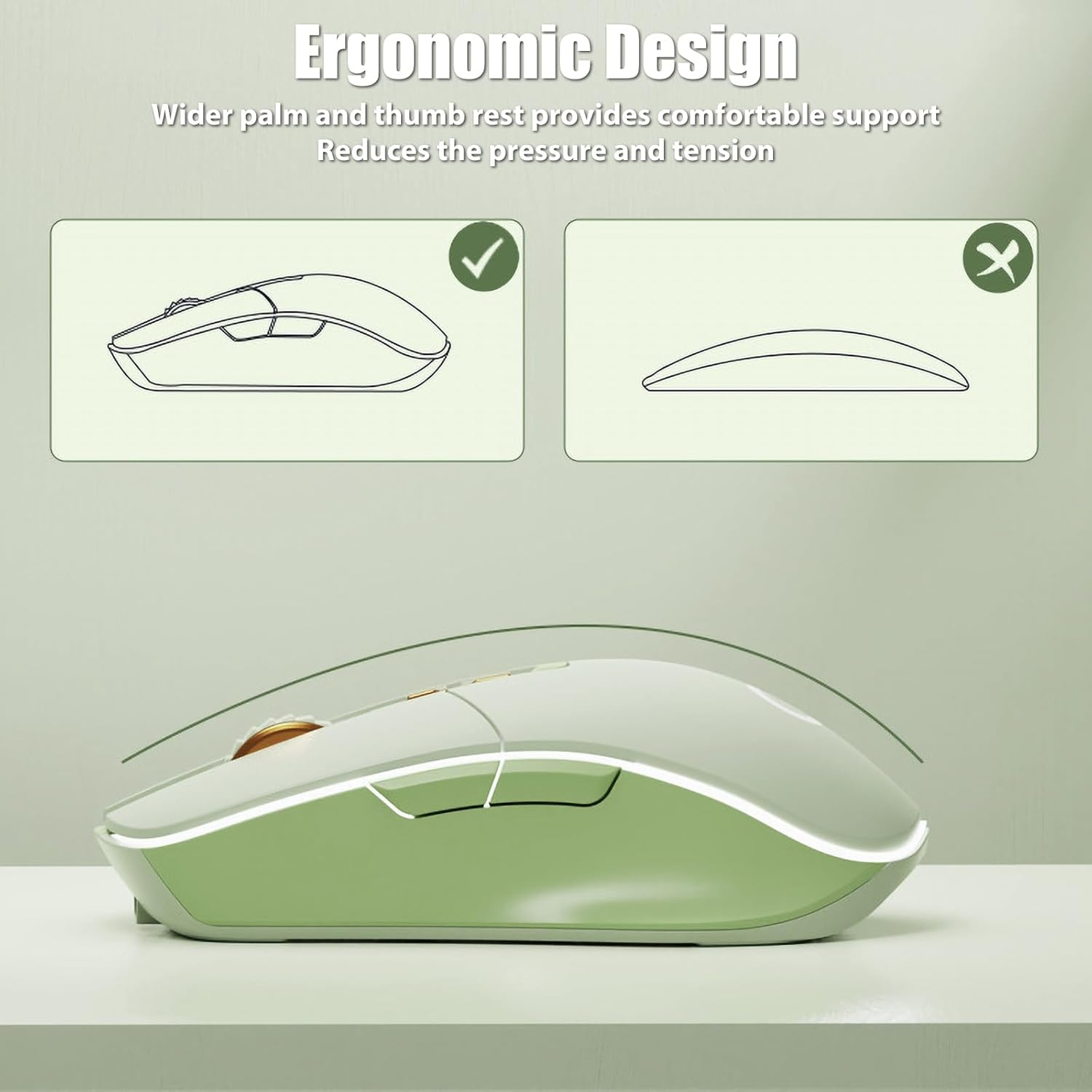 TISHLED Wireless Gaming Mouse Tri-Mode 2.4Ghz/Bluetooth 5.0/Wired USB-C with RGB LED Backlit 5-Level DPI Rechargeable Ergonomic Silent Optical Mice for Imac/Macbook/Computer/Laptop, Matcha Green image number 6