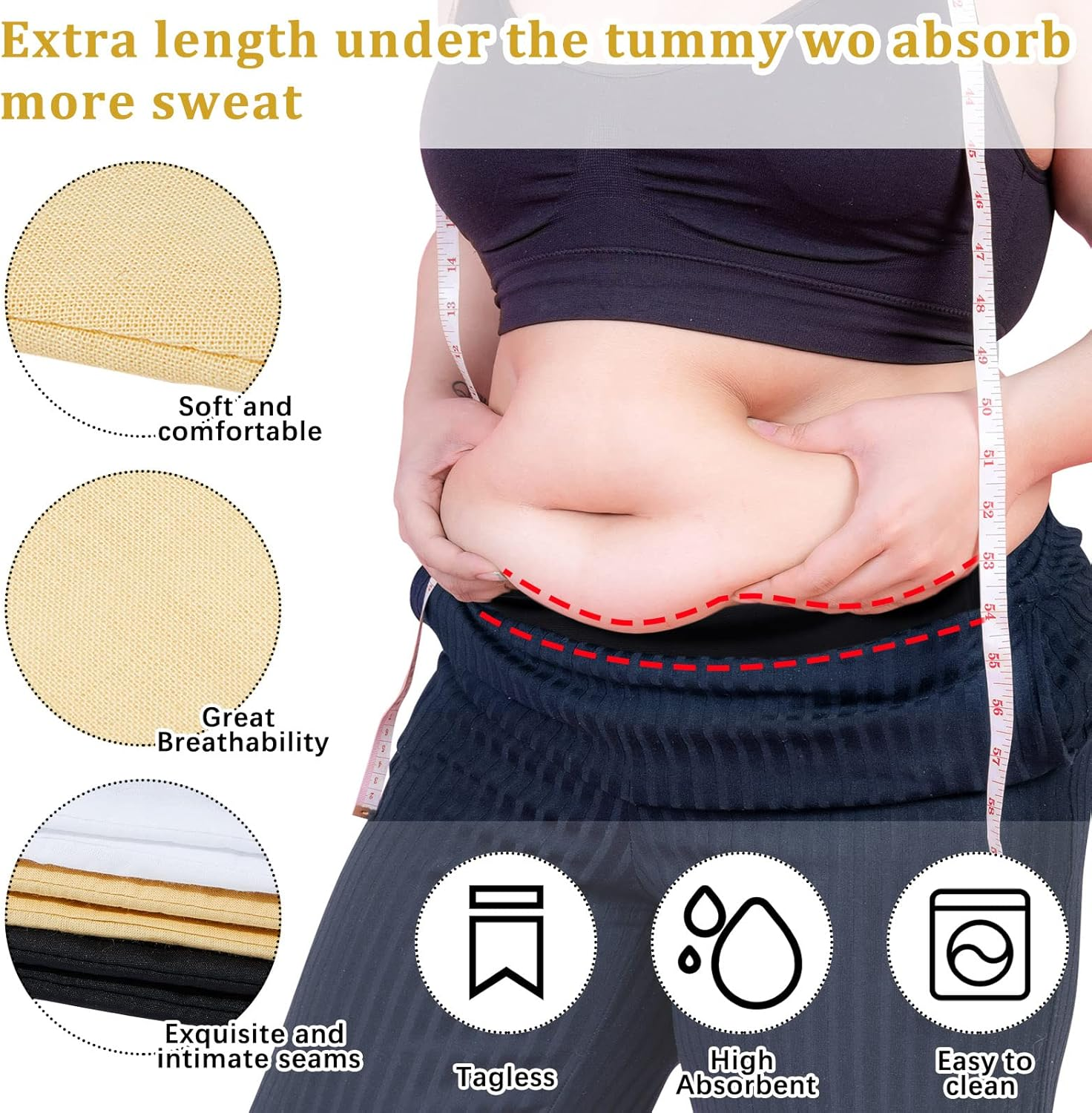 Boyiee 6 Pack Tummy Liners for Sweat Rash plus Size under Belly Stomach Pad Band Women Men, Xx-Large, Black, White and Khaki (Boyiee-Tool-Bt78C) image number 1