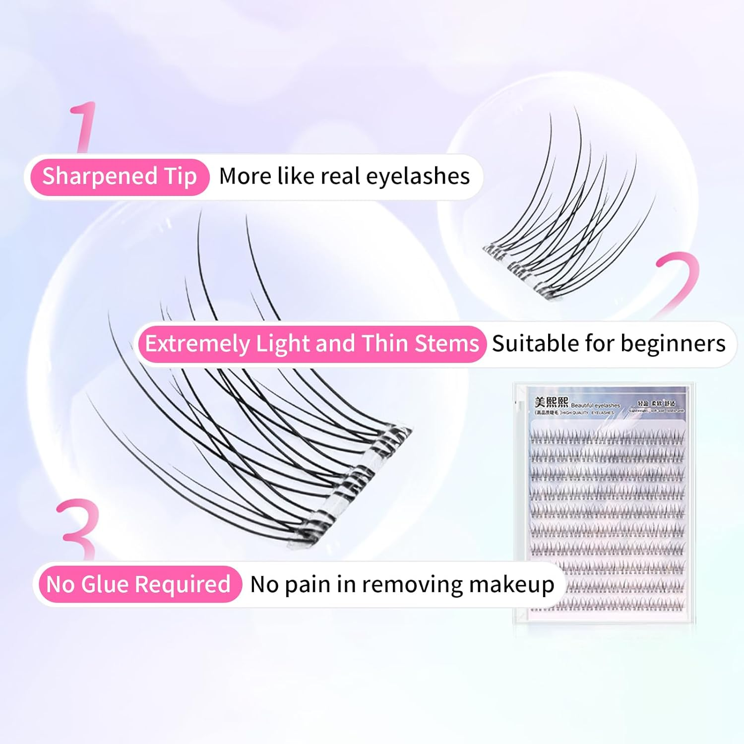 False Lashes, No Glue False Lashes, 120 Clusters New Natural Sectional Individual Lashes, C Curl 8-12Mm Natural Black, 0.05Mm Thin Band BSF Fiber, Long-Lasting & Comfortable image number 6