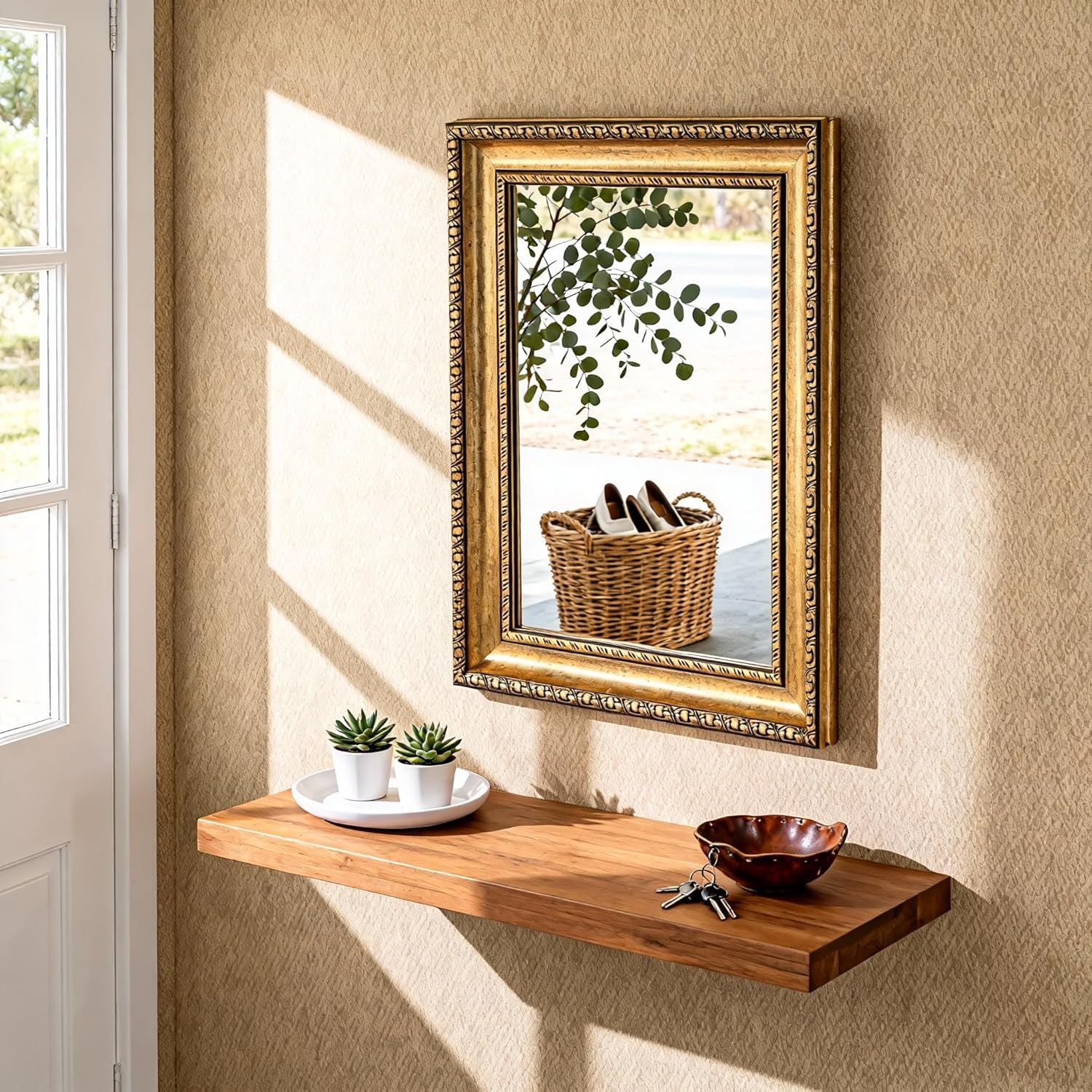 80X60Cm Wall Mirror Shatterproof Tempered HD Glass Mirror Classical PS Frame Carbon Black Mirrors for Vanity, Entryway, House Bedroom, Living Room, Home Entryway, Hallway