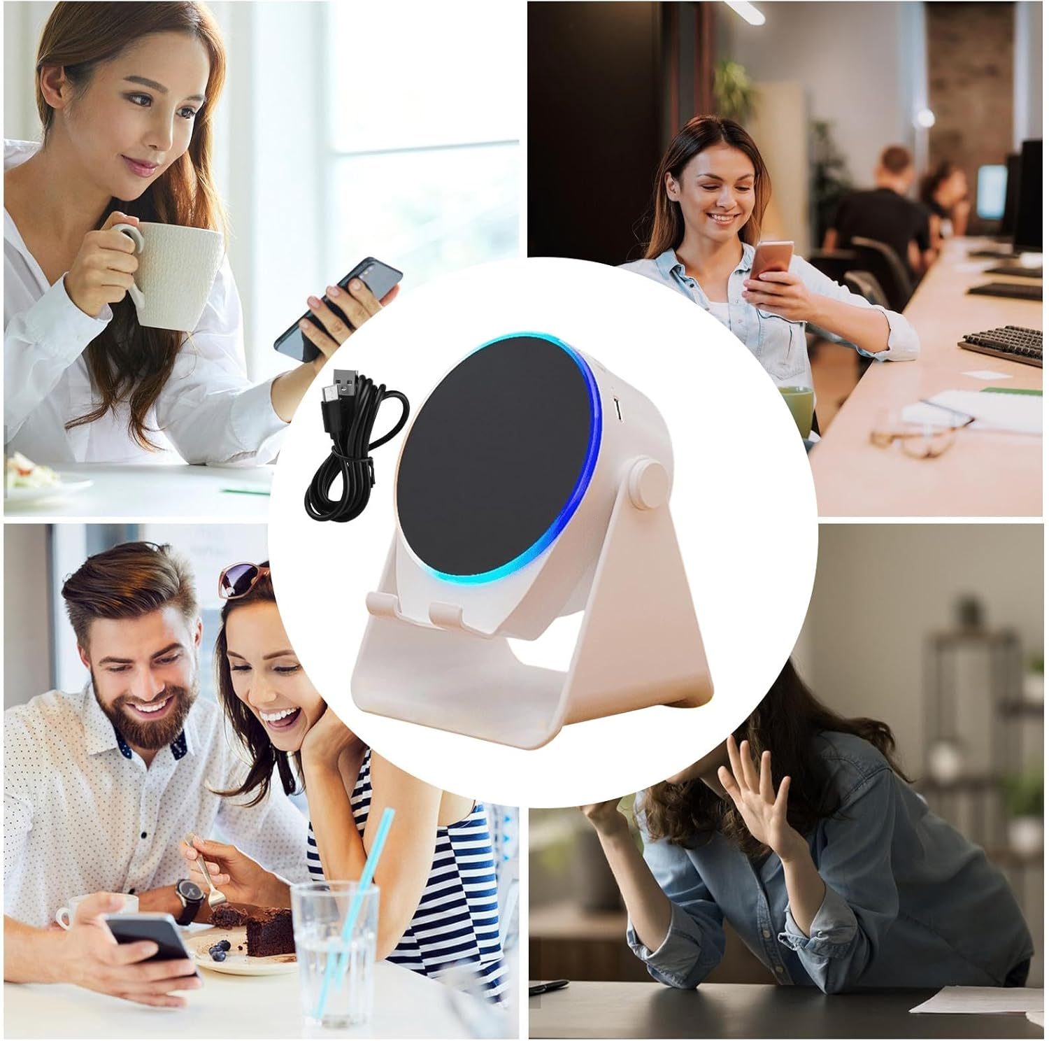 Wireless Induction Audio Speaker - Wireless Induction Amplifier Phone Stand | 360 Degree Rotate Home Speaker with Colorful Light,For Night Kitchen Bathroom Tablet image number 1