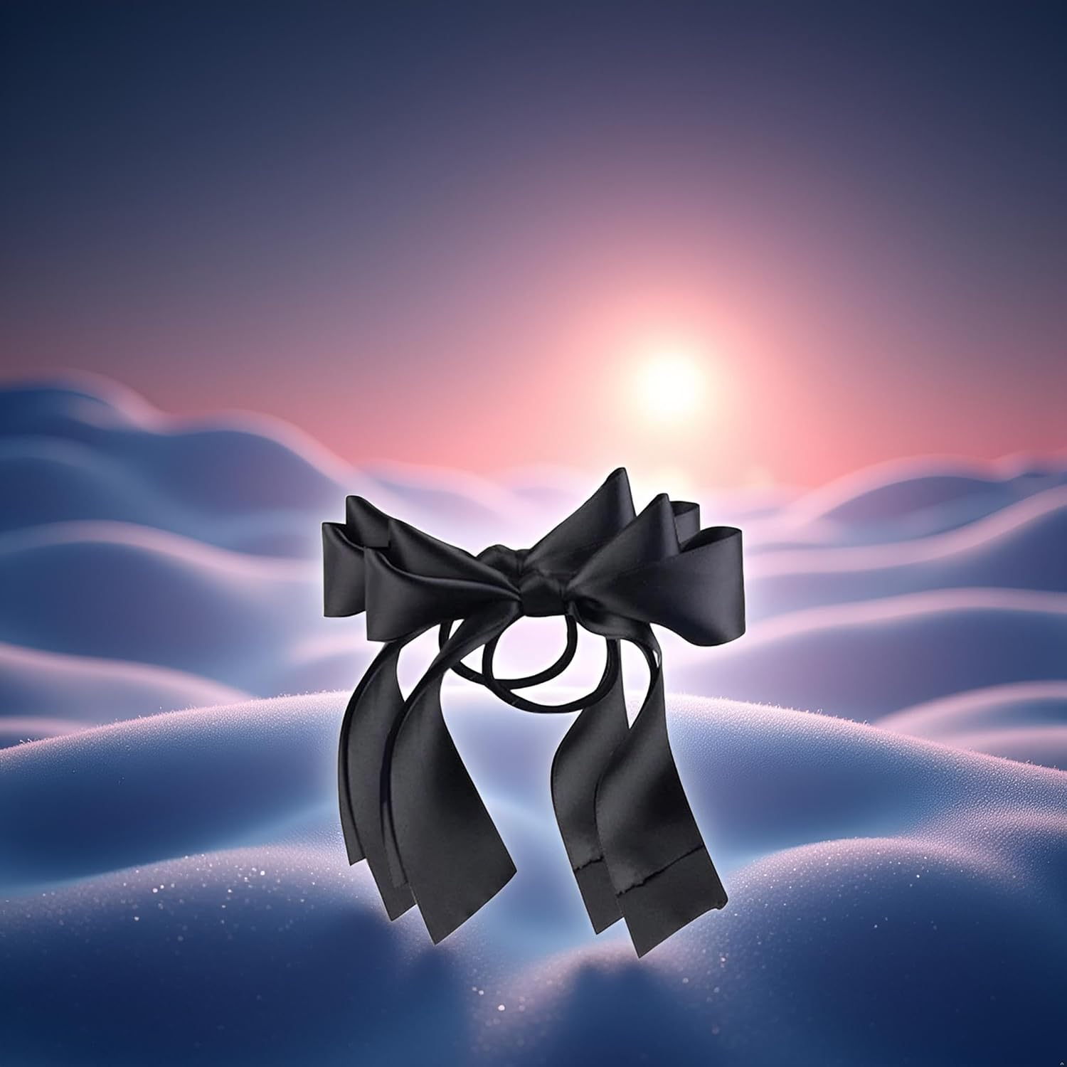 2 Pcs Black Ribbon Rope Bowknot Hair Ties, Elastic Hair Band Girl Hair Styling Accessories Ponytail Holders image number 1