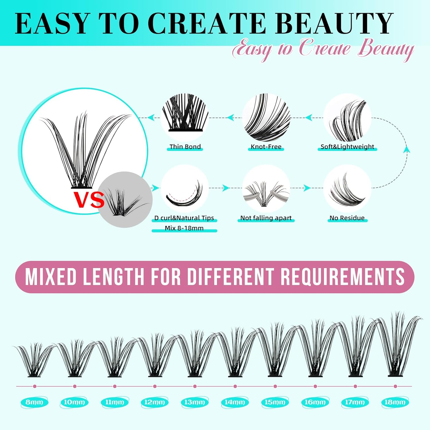 Lash Clusters Kit Lash Extension Kit 200Pcs Individual 30D Eyelash Extension Diy D Curl Cluster Lashes Kit with Cluster Lashes Wispy,Waterproof Lash Bond and Seal,Eyelash Extension Tweezers image number 4