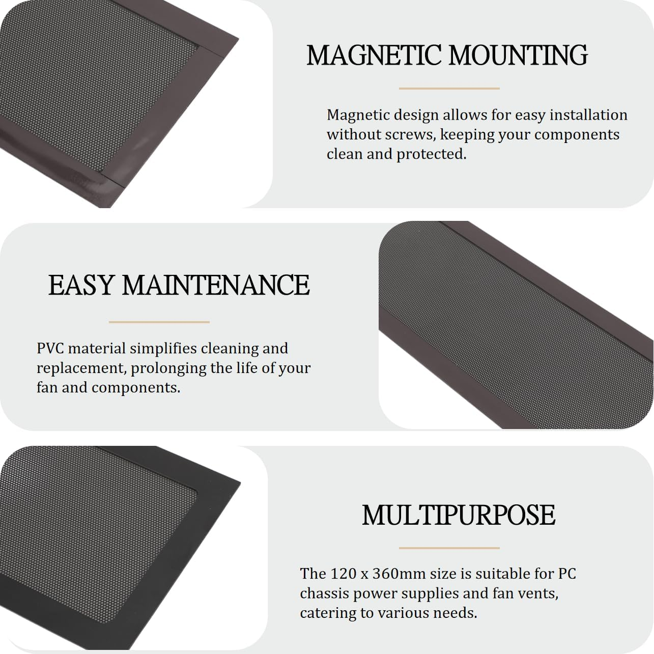 2Pcs Magnetic Dust Filter PC, Computer Fan Filter Grills PVC, 4.72X14.17In Magnetic Frame PC Cooler Fan Dust Filter Fine Mesh for Fan Vent for Computer Cooler Fan (Black)