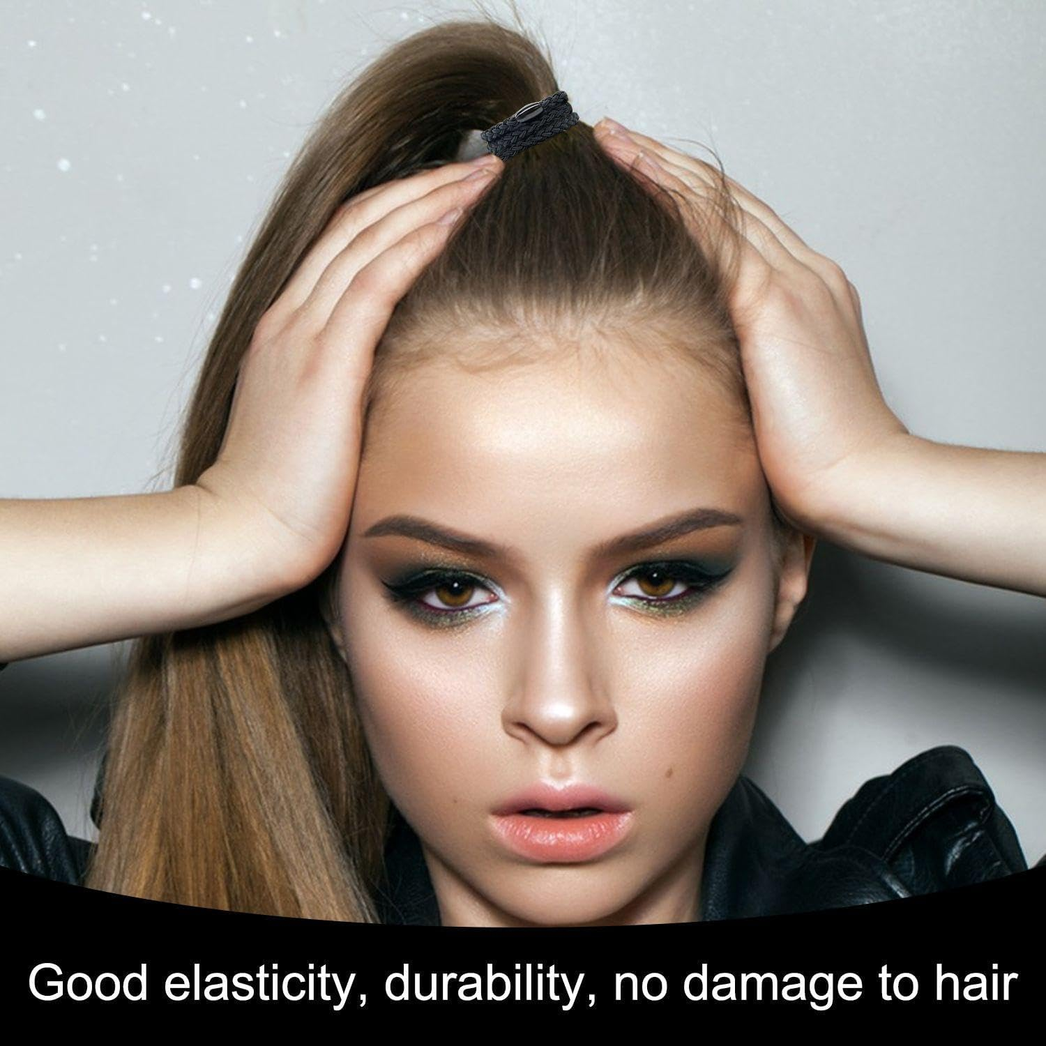 Pack of 20 Black Braided Hair Bobbles Elastic Hair Ropes Ponytail Hair Bobbles Simple Design Hair Bobbles Hair Fixing Tools image number 3