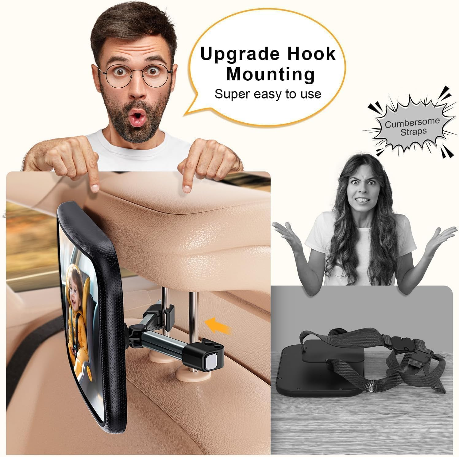 Baby Car Mirror - Rear-Facing Seat, Clip on Back Seat, 360&deg; Adjustable, Shatterproof, Essential for Newborns image number 2