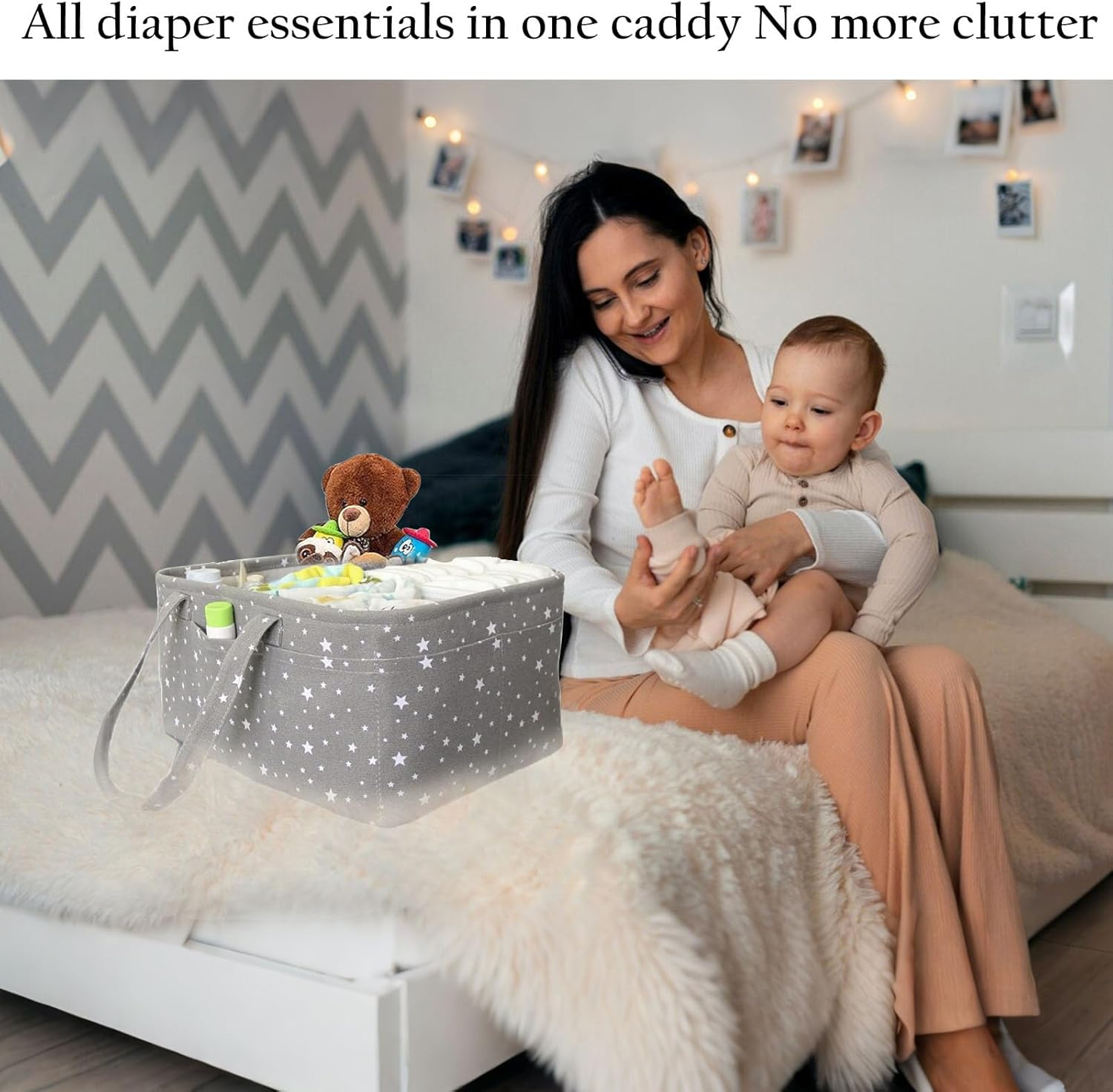 Portable Baby Diaper Caddy Organizer - Storage Basket & Tote Bag for Diapers & Wipes - Newborn Essentials（ Grey） image number 5