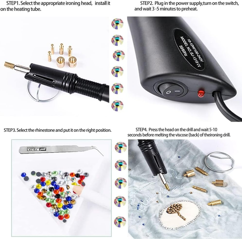 Rileryeol Hotfix Rhinestone Applicator Tool, 7-In-1 Hot Fixed Applicator Rhinestones Kit Include AB Crystal Rhinestones, 7 Tips, 2 Pencils, Tweezers and Support Stand image number 5