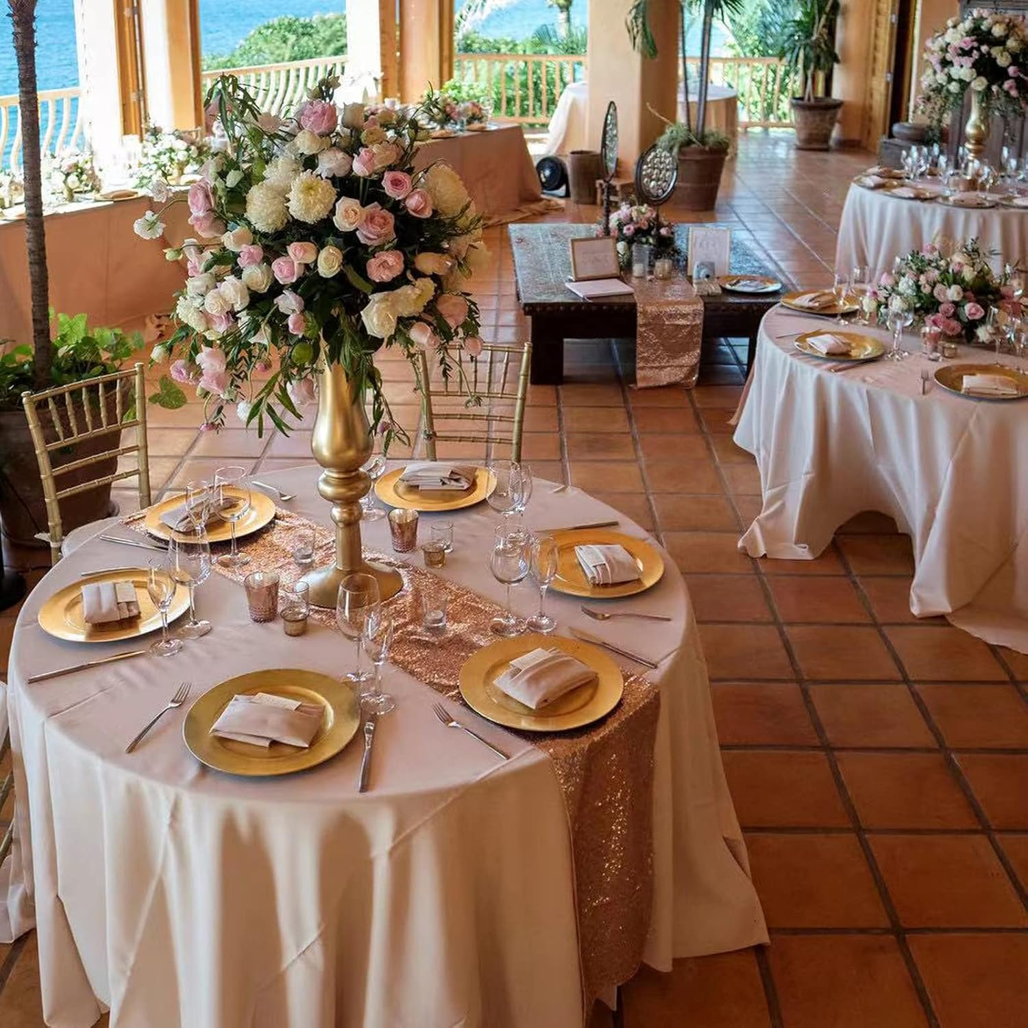 Rose Gold Glitter Sequin Table Runner 12X108 Inch for Sparkling Your Party Home Table Docorations Happy Birthday Wedding Bridal Shower Baby Shower image number 2