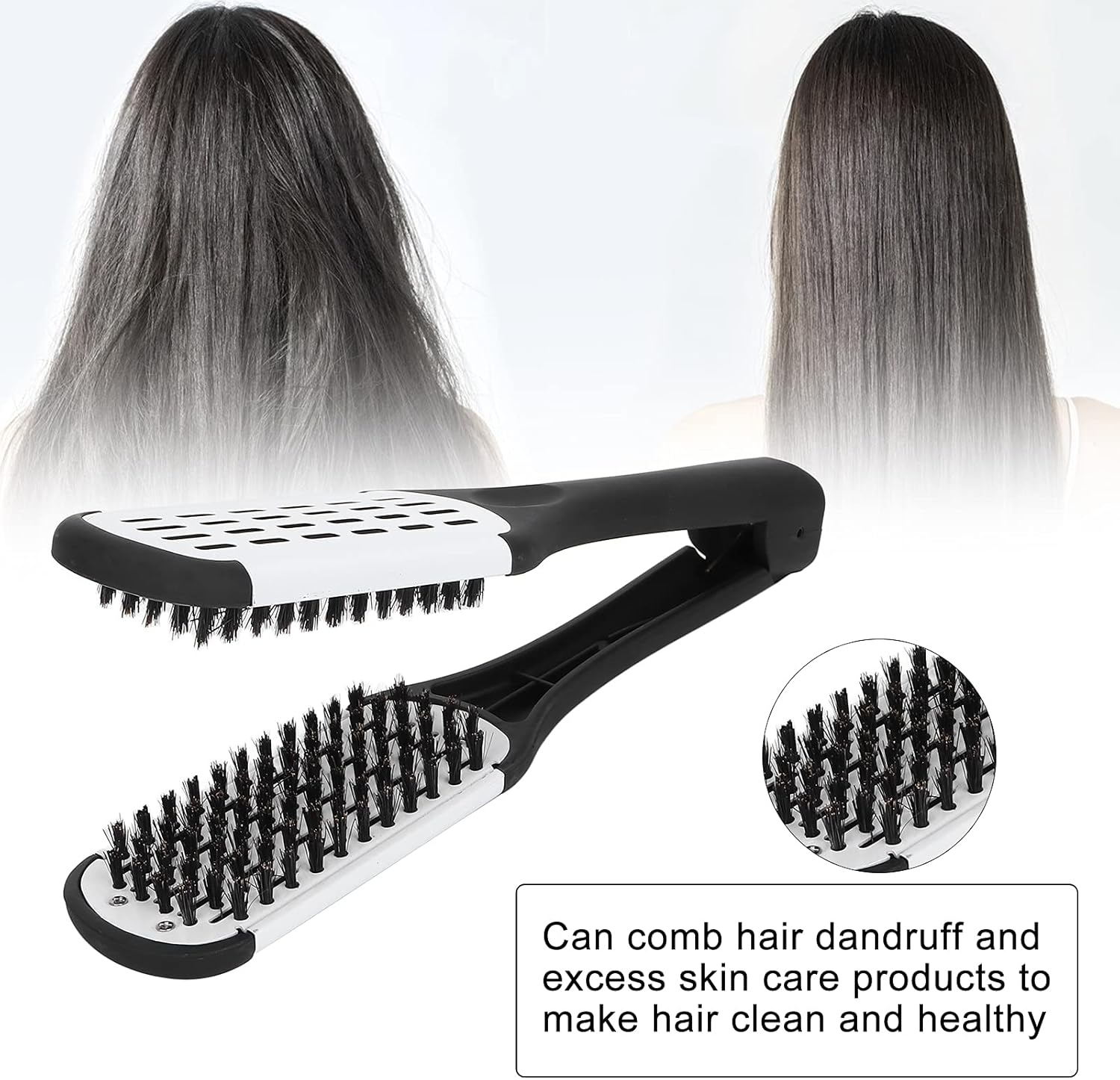 Hair Straightening Brush Clamp, Hair Styling Tool Double Sided Brush Clamp Spring for Women for Improves Hair Health for Men(White) image number 3