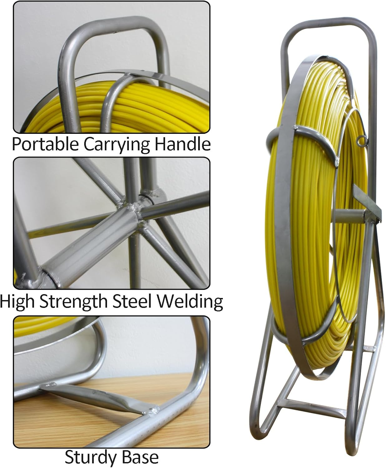 Acbbmns Fiberglass Fish Tape Cable Puller, 6Mm X 130M Fiberglass Wire Cable Running Rod Duct Rodder Puller with Brake and Steel Reel Stand image number 3