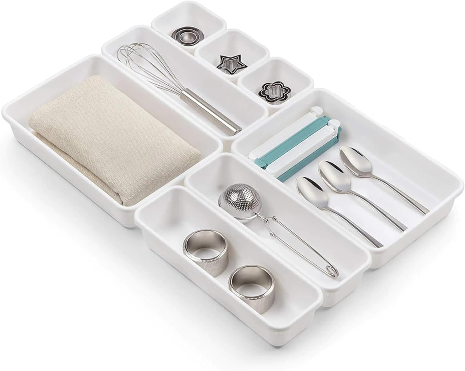 PARENCE XXL Modular Cutlery Organiser - Set of 8 Drawer Storage Compartments - Adjustable Plastic Dividers - Ideal for Kitchen, Utensils - Adjustable, Stackable image number 4