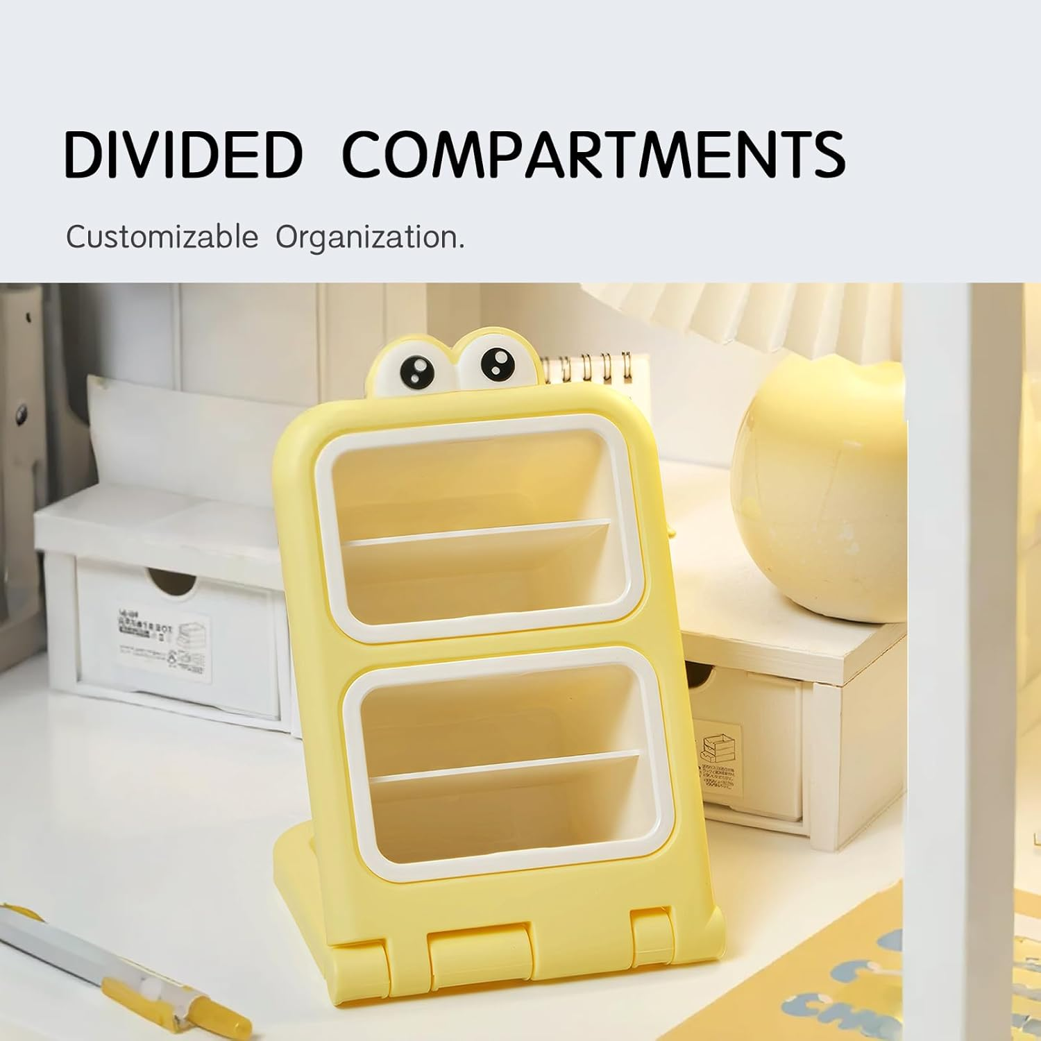 Comfycottage Foldable Desk Organizer, Multi-Functional DIY Pen Holder, Large Capacity Office Supplies Rack, Space Saving Stationary Marker Organizer Divided Desktop Storage for Pen Pencils (Pink) image number 6