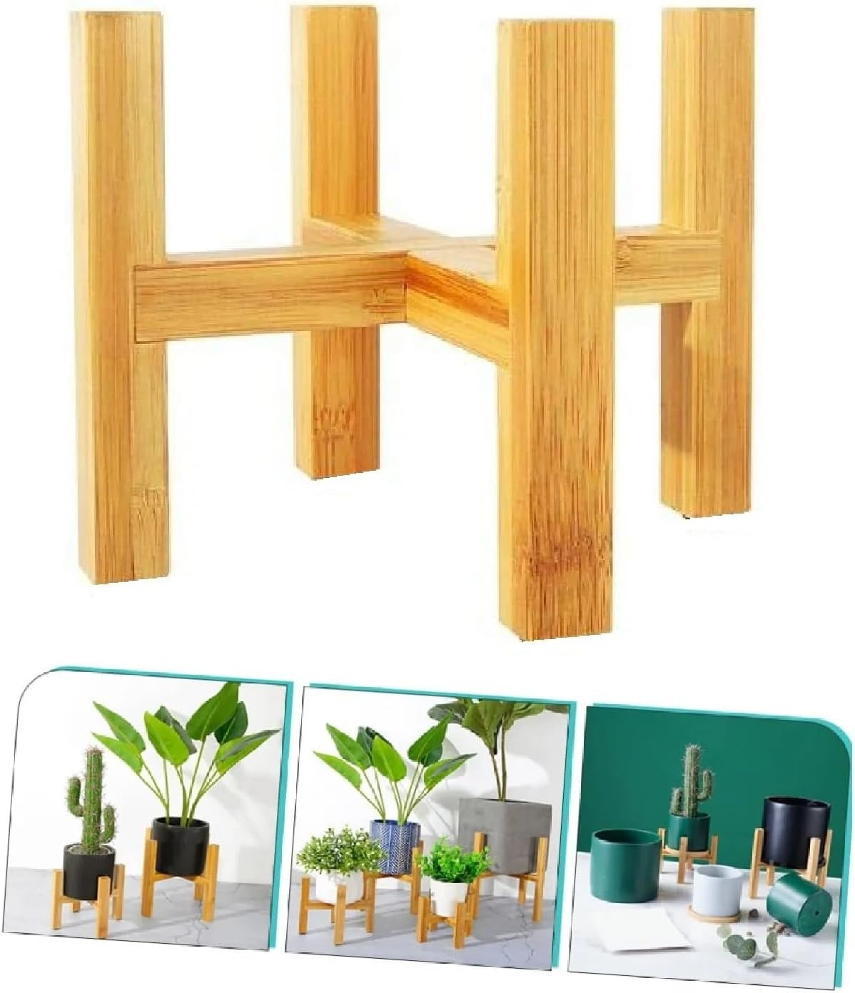 EZONEDEAL Modern Plant Stand for Indoor/Outdoor Use - Bamboo Material - Corner Plant Stand & Tabletop Planter - Easy to Install - No Tools Needed image number 5