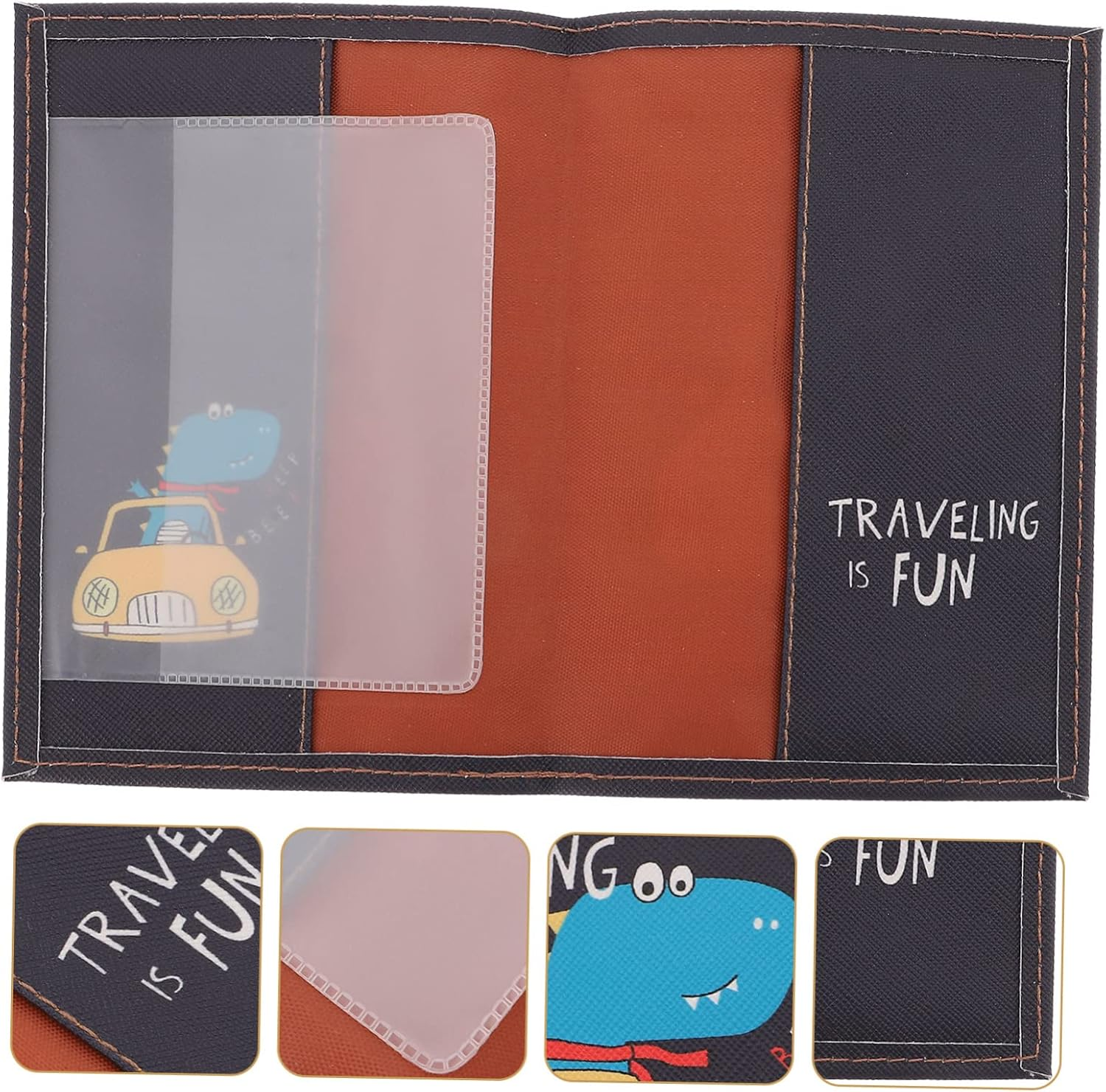 SHERCHPRY Travel Document Holder Case Cartoon Dinosaur Style Card Slots Bank Cards Pouch Pocket - Black image number 6