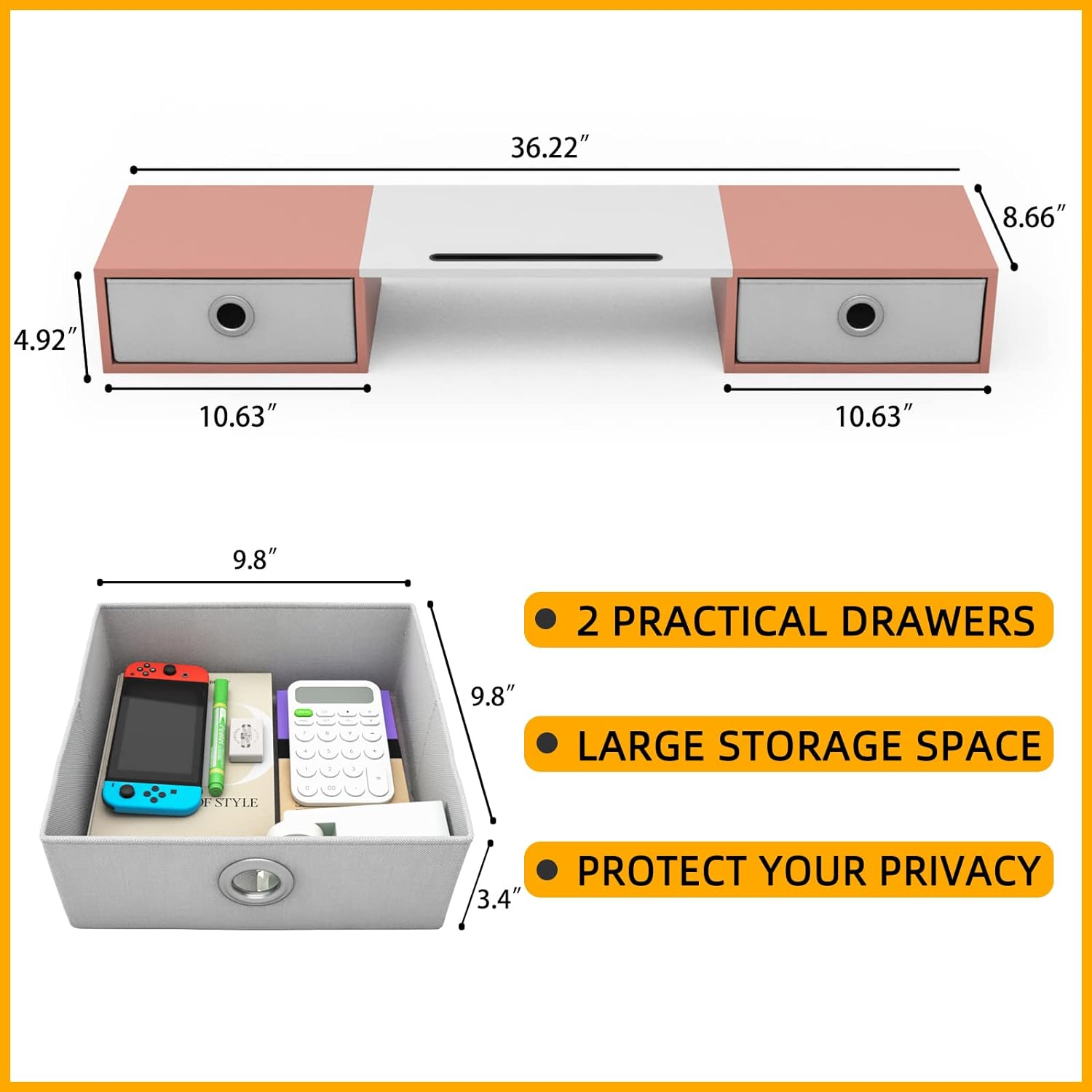 WESTREE Dual Monitor Stand Riser with Two Drawers, Extra Large Storage for 2 Monitors, Ergonomic Design, Wooden Finish - Rustic Brown image number 5