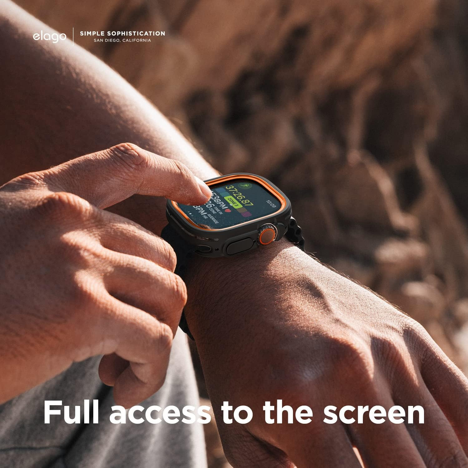 Elago Duo Case Compatible with Apple Watch Ultra 3/2/1, Full Protection (Hard PC + TPU Material), Full Access to Screen, Two Pcs Included. Strap Not Included (TPU: Black/Pc: Orange, Black) image number 1