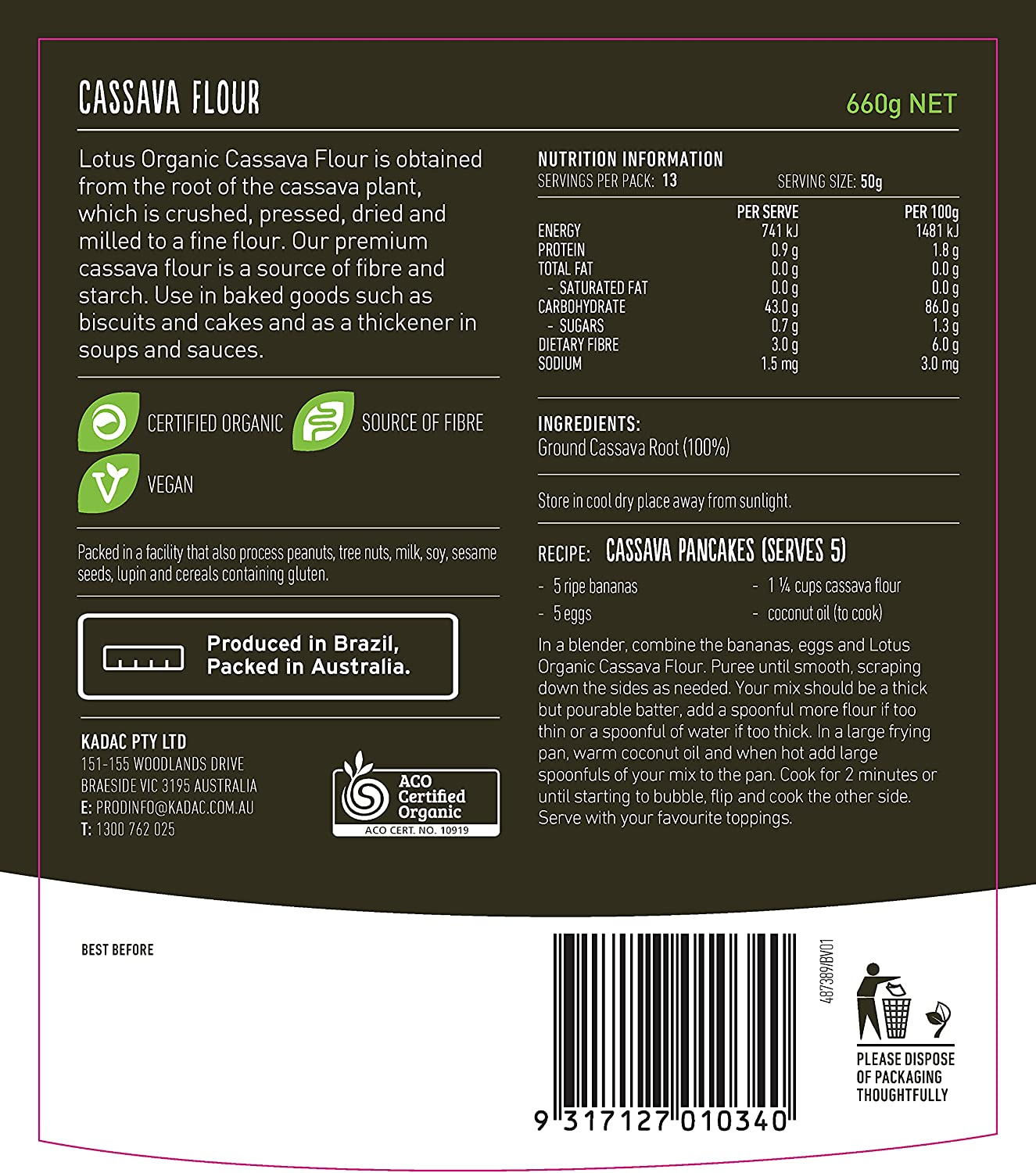 Lotus Cassava Flour Organic 660G