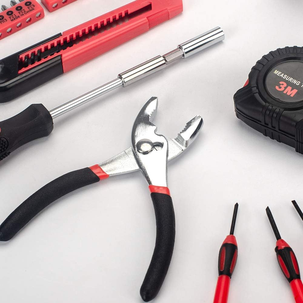 39-Piece General Tool Set-Essential Household Hand Tool Kit with Portable Toolbox Storage Case (Red) image number 3